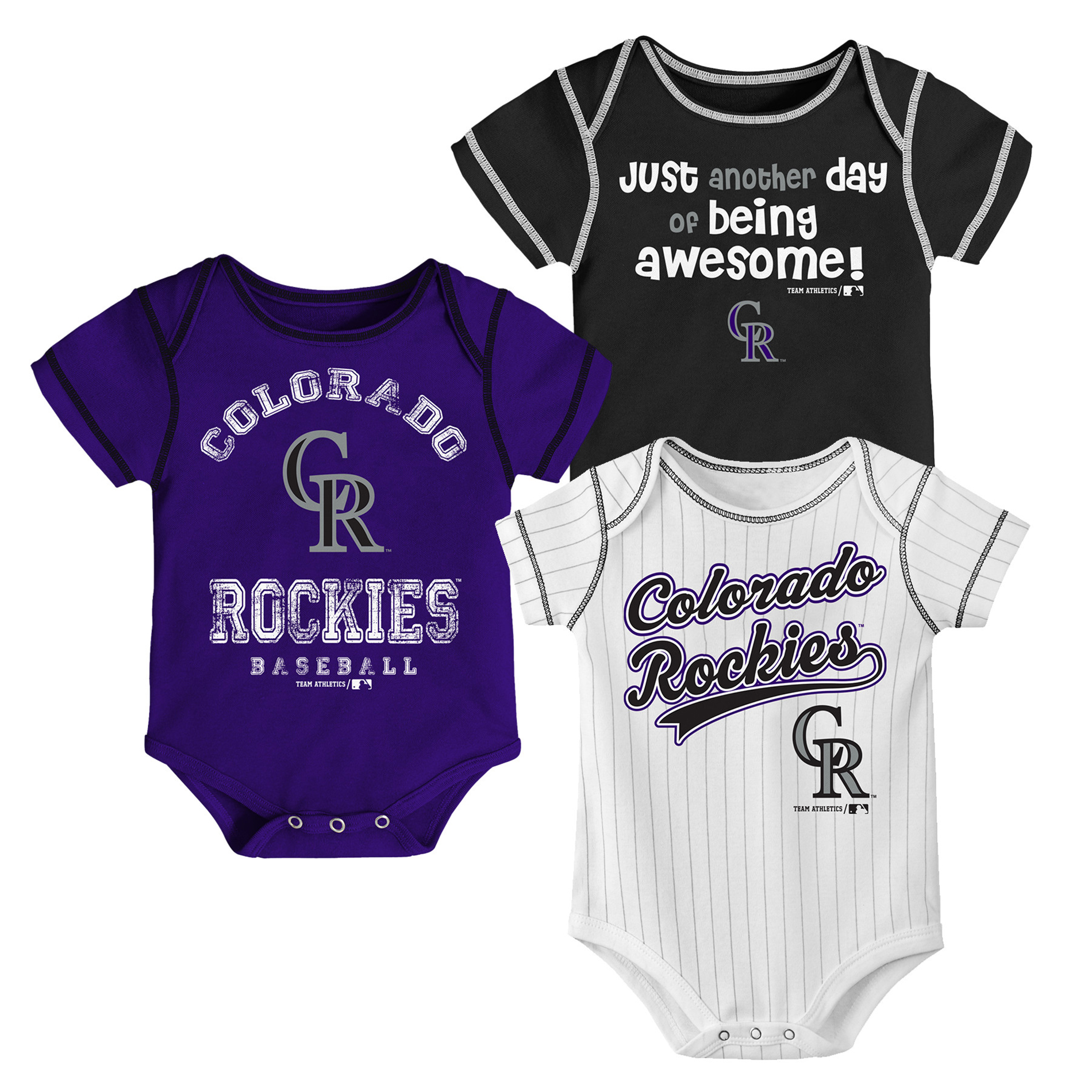 MLB Infant Boys’ 3-Pack Bodysuits - Colorado Rockies, Size: 0-3 Months MLB Infant Boys’ 3-Pack Bodysuits - Colorado Rockies, Size: 0-3 Months