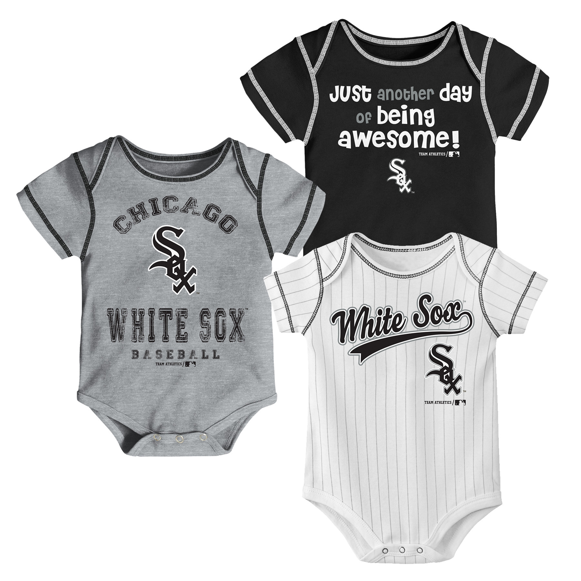 MLB Infant Boys’ 3-Pack Bodysuits - Chicago White Sox, Size: 0-3 Months MLB Infant Boys’ 3-Pack Bodysuits - Chicago White Sox, Size: 0-3 Months