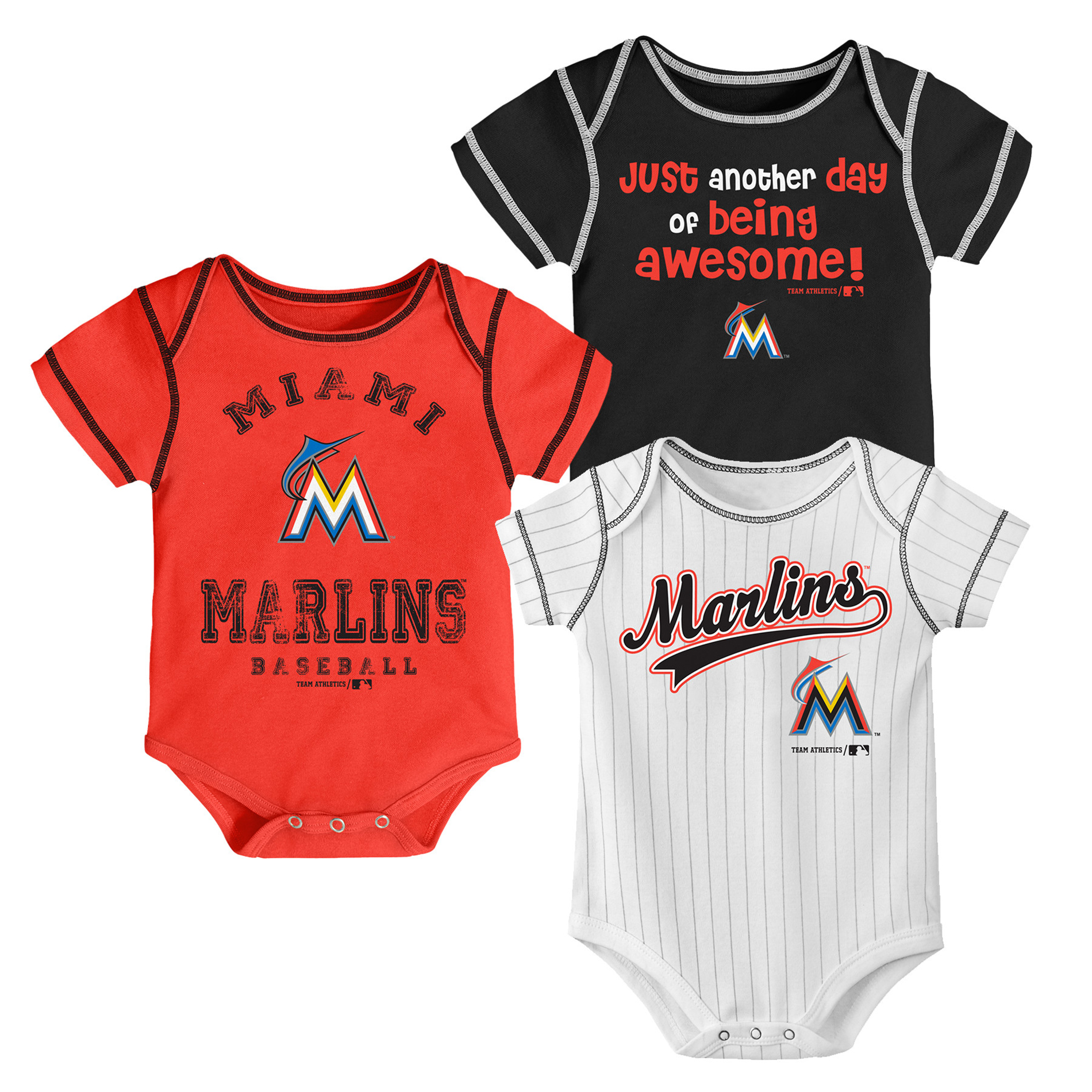 MLB Infant Boys’ 3-Pack Bodysuits - Miami Marlins, Size: 0-3 Months MLB Infant Boys’ 3-Pack Bodysuits - Miami Marlins, Size: 0-3 Months