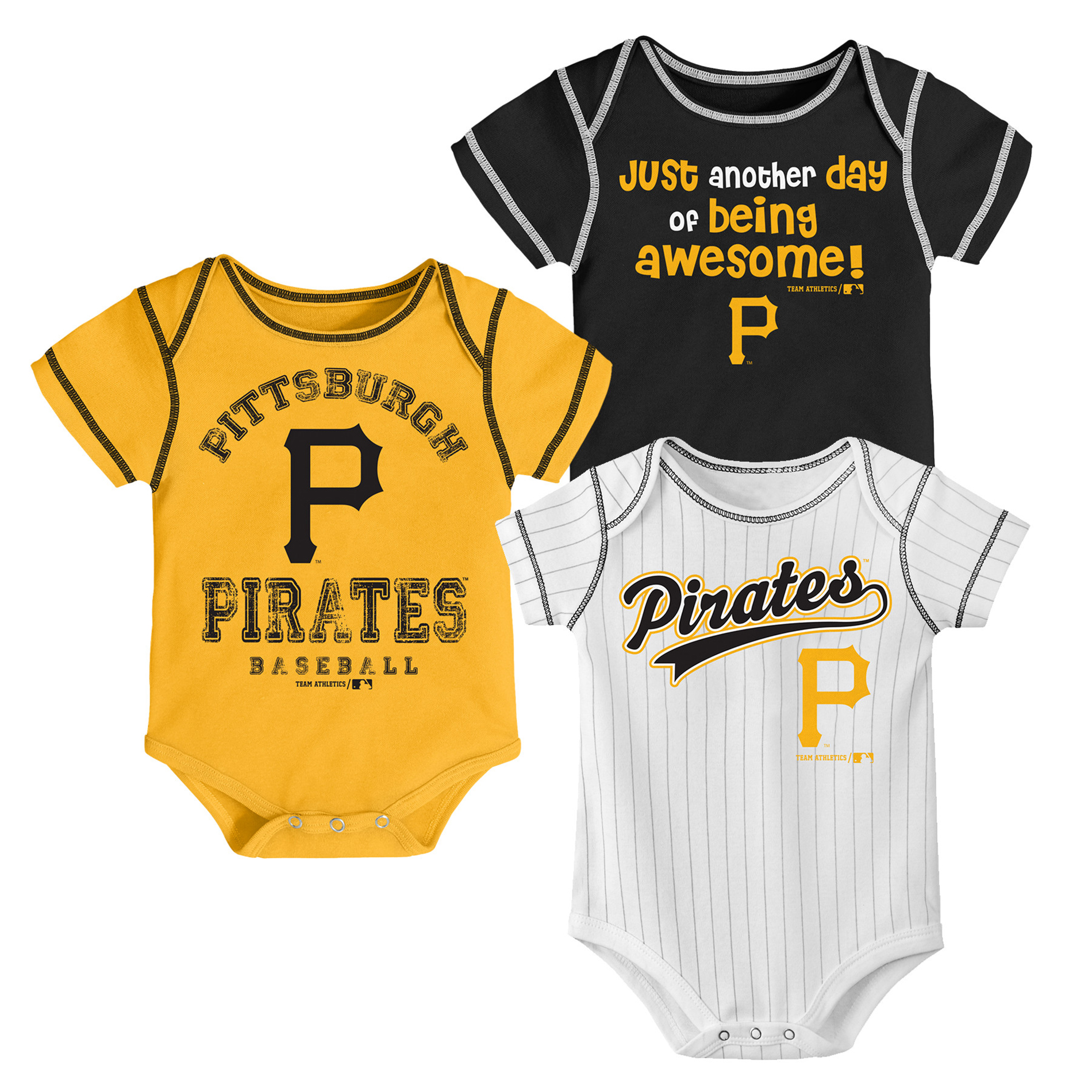 MLB Infant Boys’ 3-Pack Bodysuits - Pittsburgh Pirates, Size: 0-3 Months MLB Infant Boys’ 3-Pack Bodysuits - Pittsburgh Pirates, Size: 0-3 Months