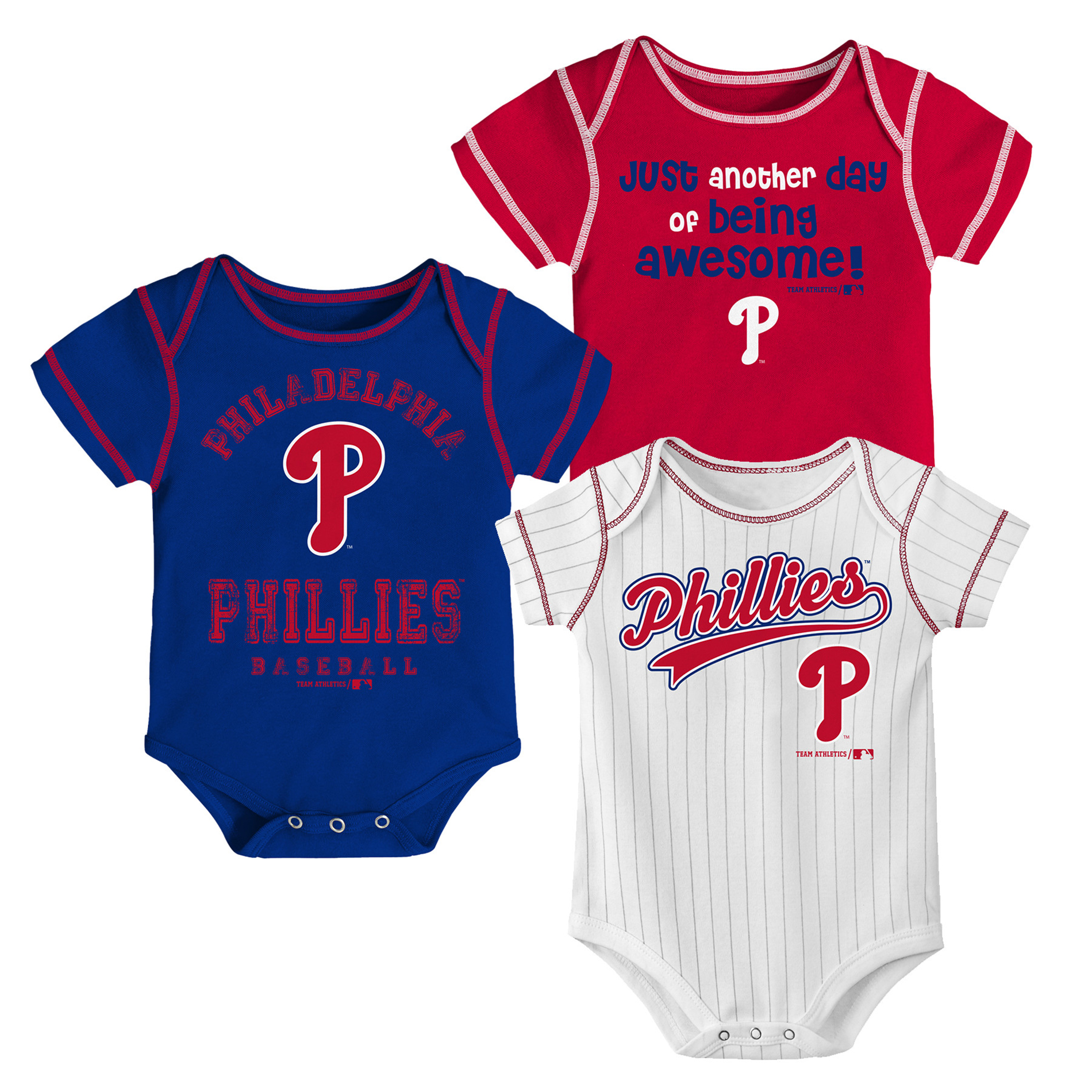 MLB Infant Boys’ 3-Pack Bodysuits - Philadelphia Phillies, Size: 0-3 Months MLB Infant Boys’ 3-Pack Bodysuits - Philadelphia Phillies, Size: 0-3 Months