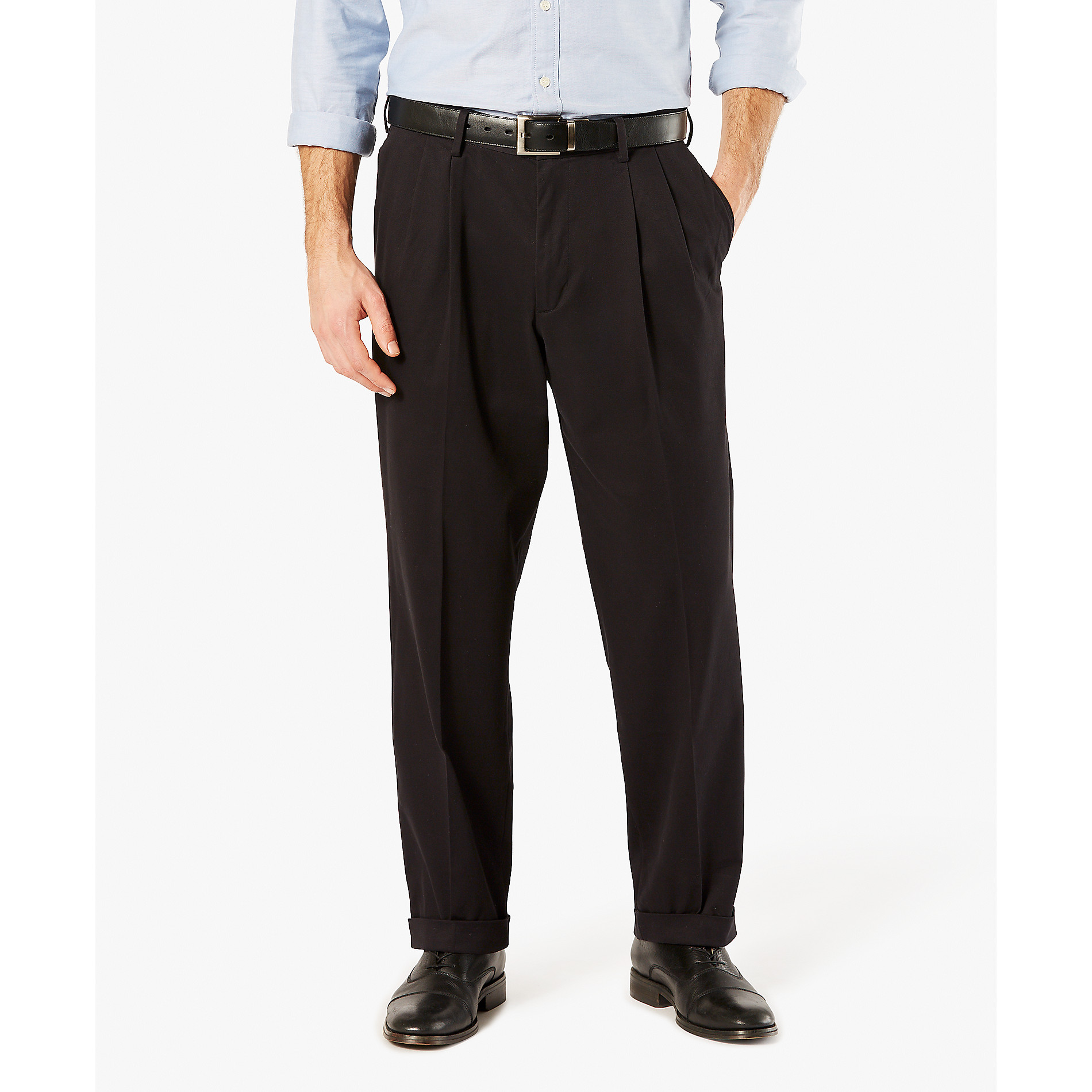 Dockers Men's Relaxed Fit Comfort Khaki Cuffed Pants Pleated D4