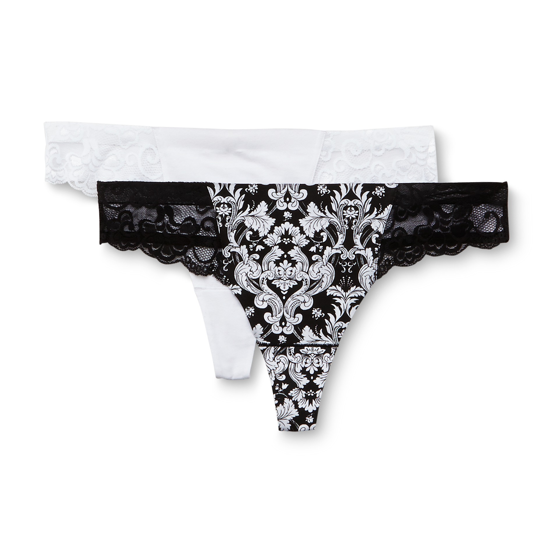 Imagination by Lamour Women's 2-Pack Lace-Trim Thong Panties - Damask