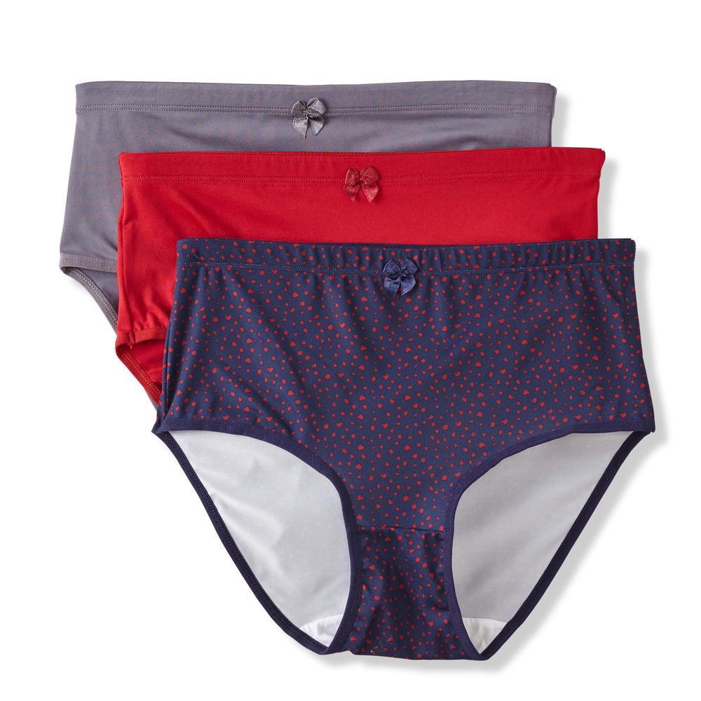 Pink K Women's 3-Pack Brief Panties - Solid & Dots