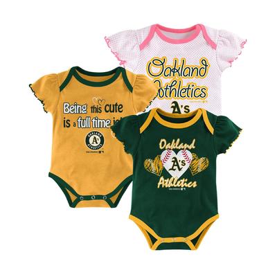 MLB Newborn & Infant Girl's 3-Pack Bodysuits - Oakland Athletics