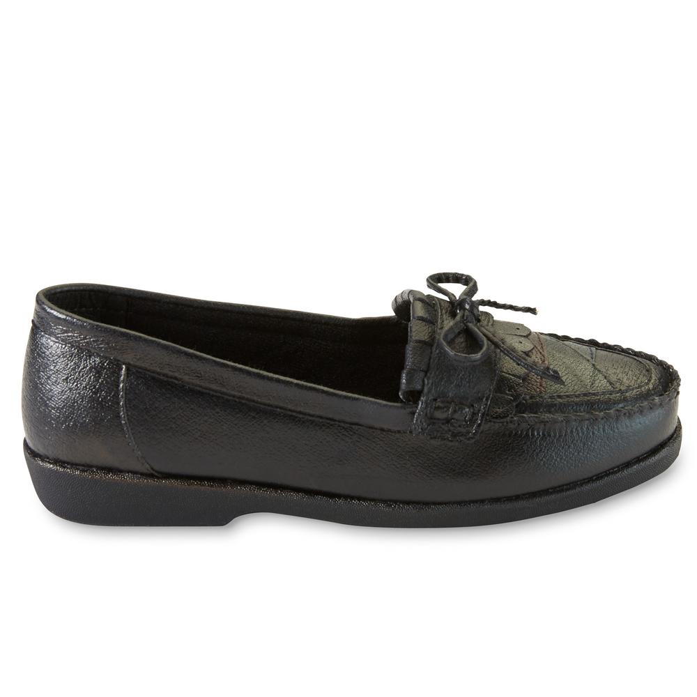 Basic Editions Women's Eloise Black/Multicolor Leather Comfort Moccasin - Wide Width