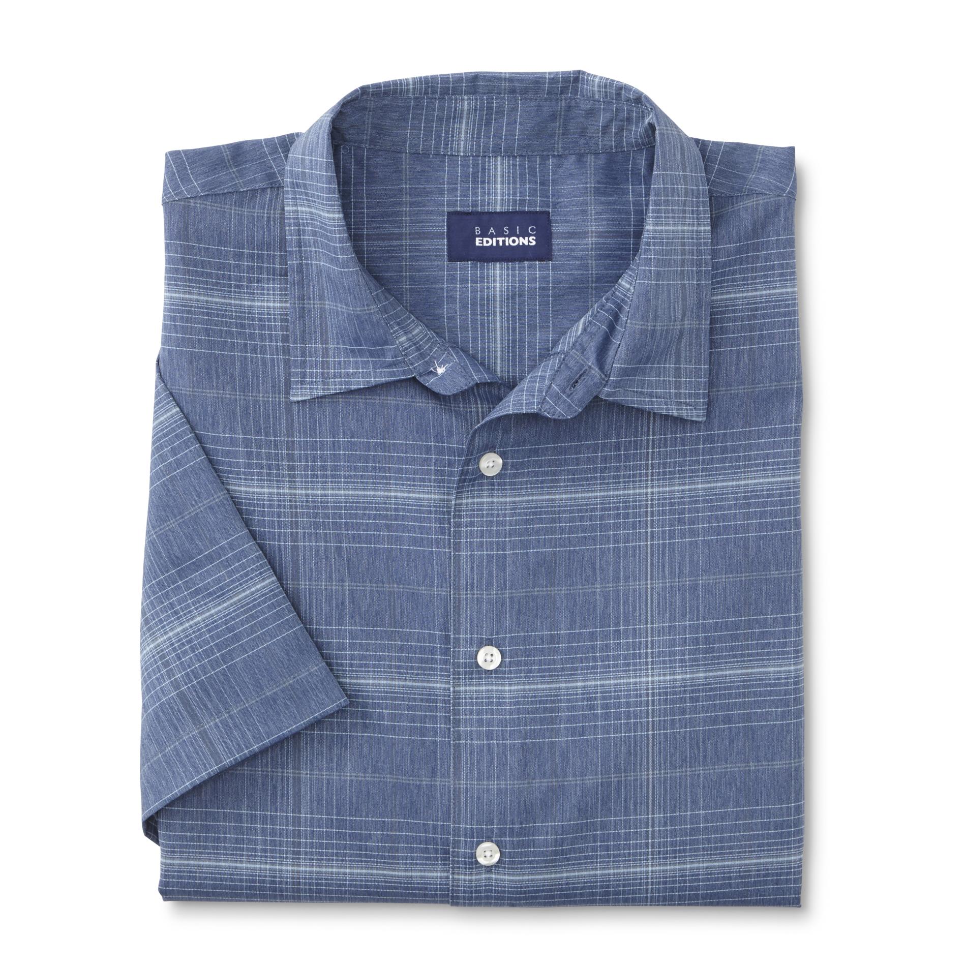 Basic Editions Men's Big & Tall Short-Sleeve Microfiber Shirt - Grid