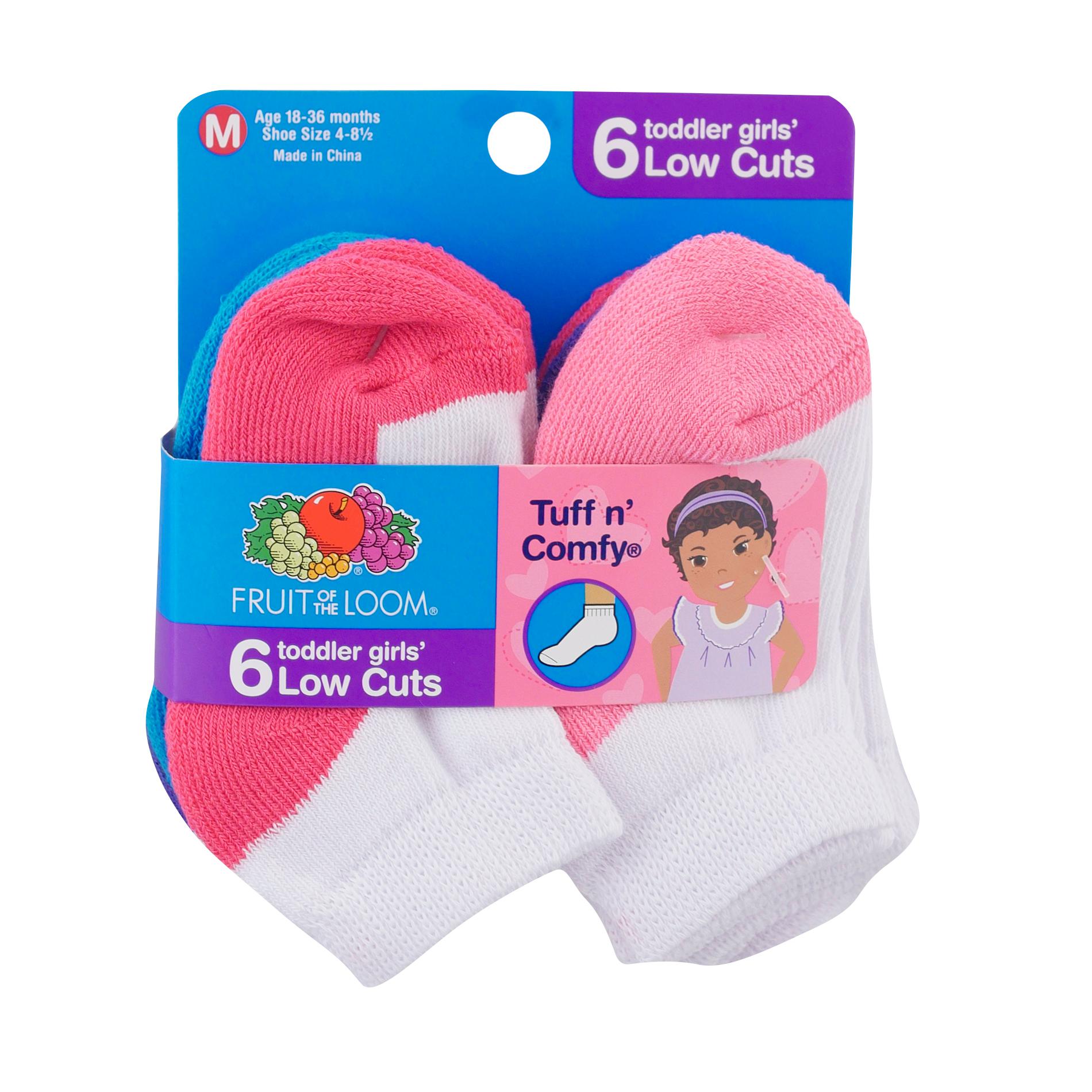 Fruit of the Loom Toddler Girls' 6-Pairs Tuff n' Comfy Low-Cut Socks