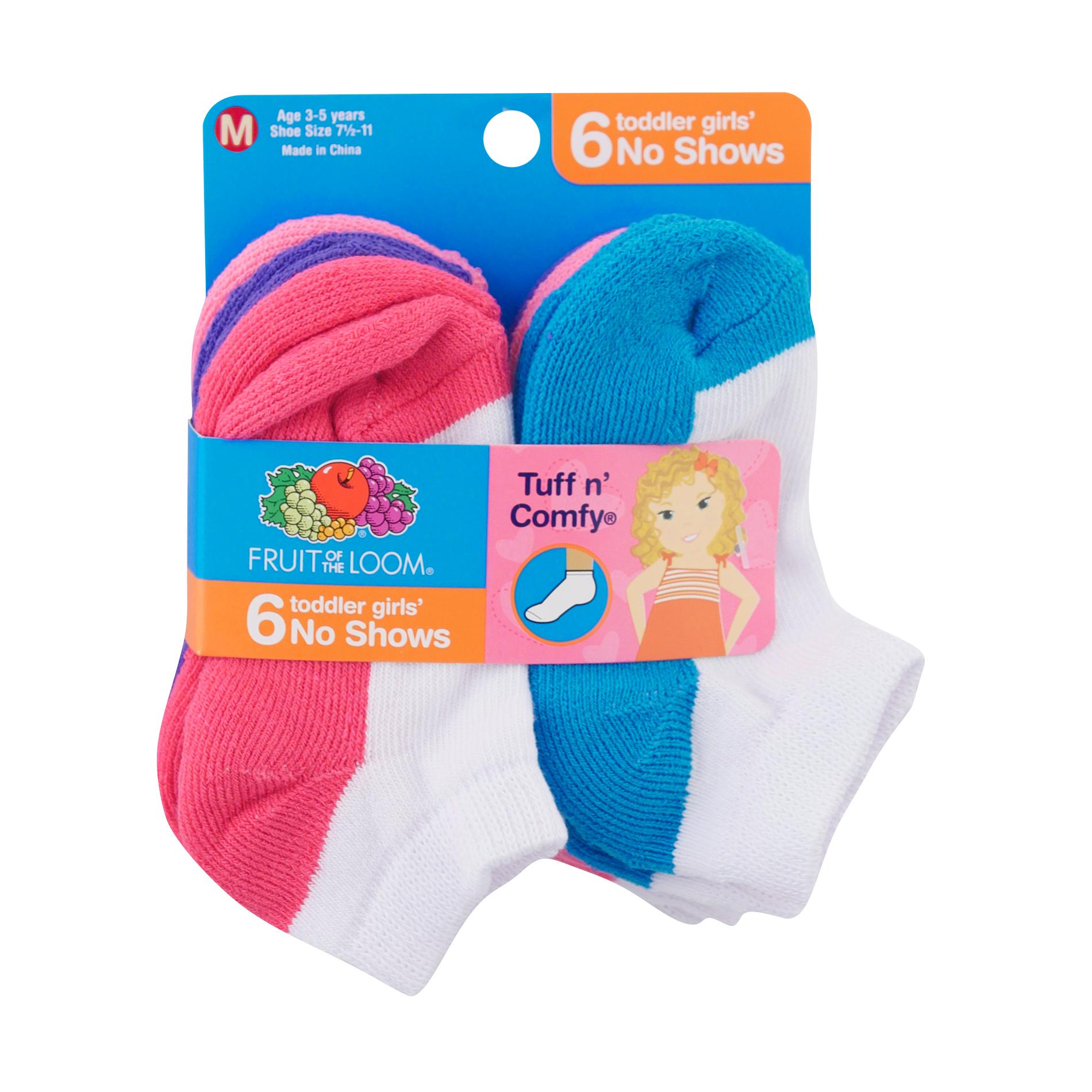 Fruit of the Loom Toddler Girls' 6-Pairs Tuff n' Comfy No-Show Socks