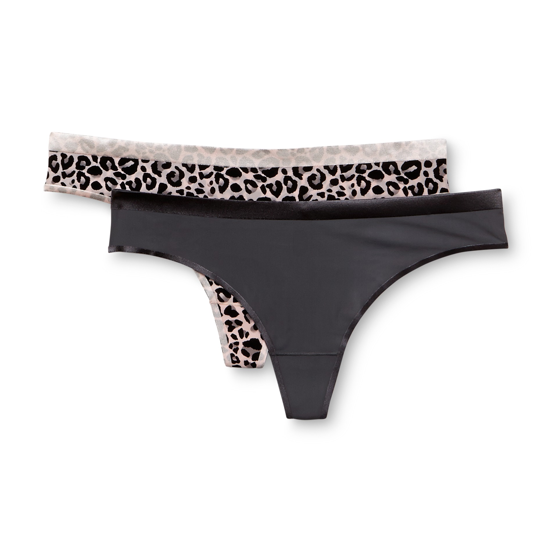 Imagination by Lamour Women's 2-Pack Satin-Trim Thong Panties - Leopard