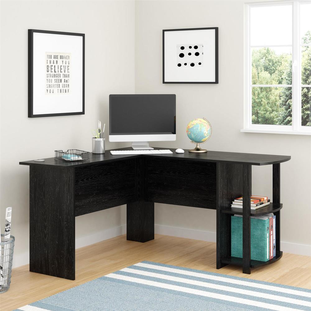 Dorel Dakota L-Shaped Desk with Bookshelves  Multiple Colors