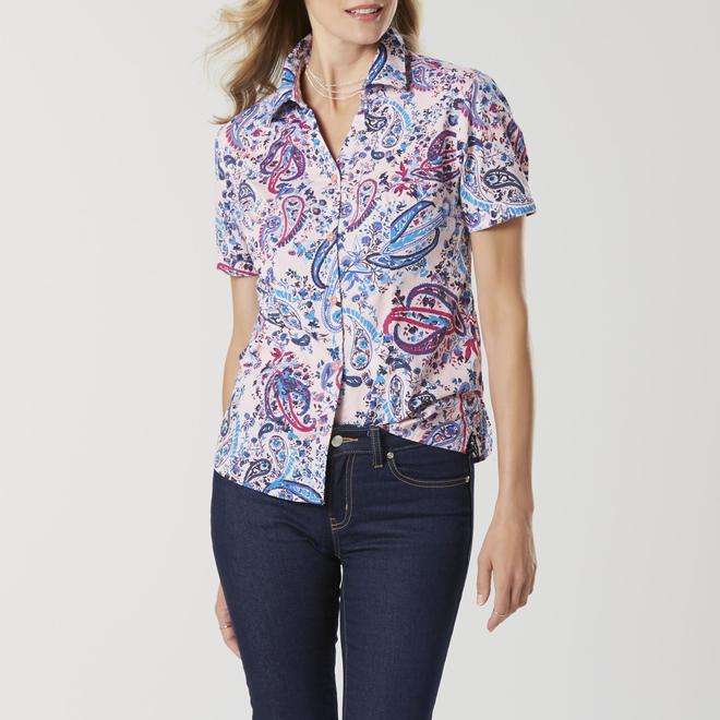 Basic Editions Women's Camp Shirt Floral Paisley