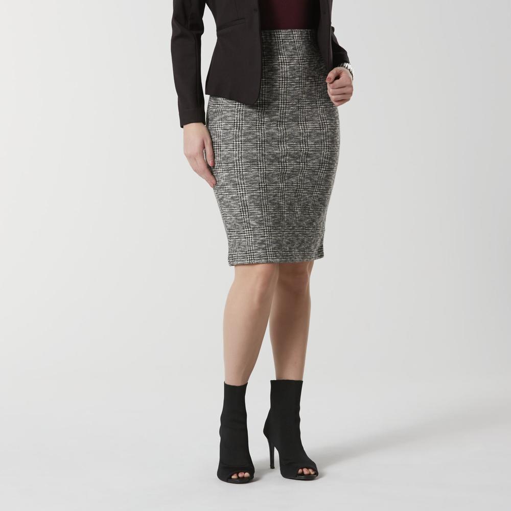 Simply Styled Women's Knit Pencil Skirt - Plaid