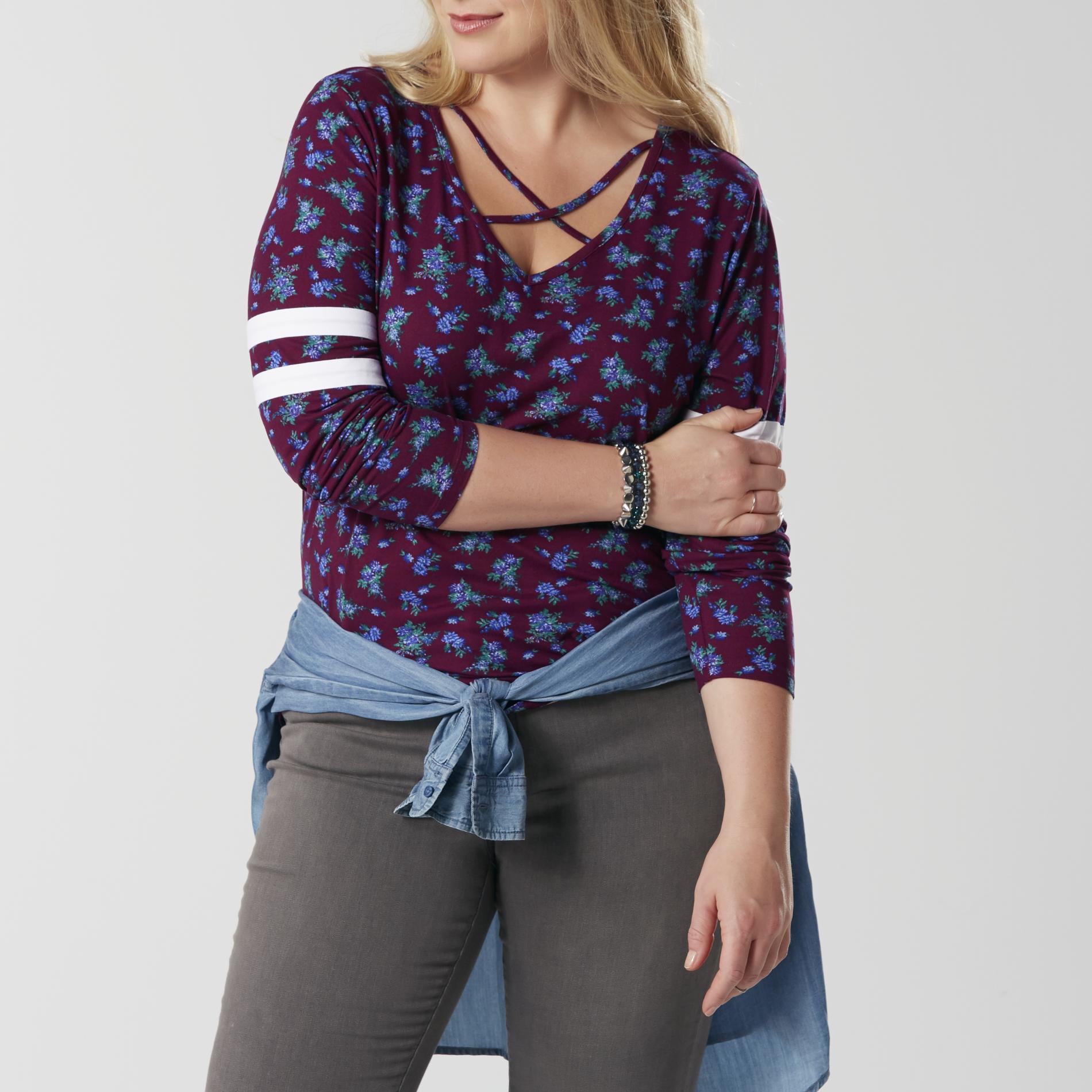Plus Size Joe Boxer Juniors' Plus Embellished Top - Floral, Size: 3XL, Black Plus Size Joe Boxer Juniors' Plus Embellished Top - Floral, Size: 3XL, Black
