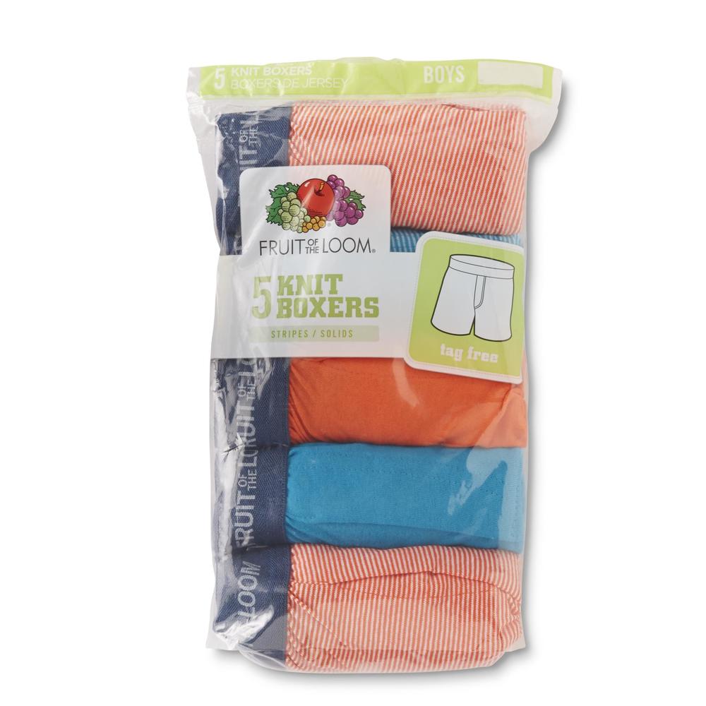 Fruit of the Loom Boy's 5-Pack Knit Boxer Shorts - Assorted