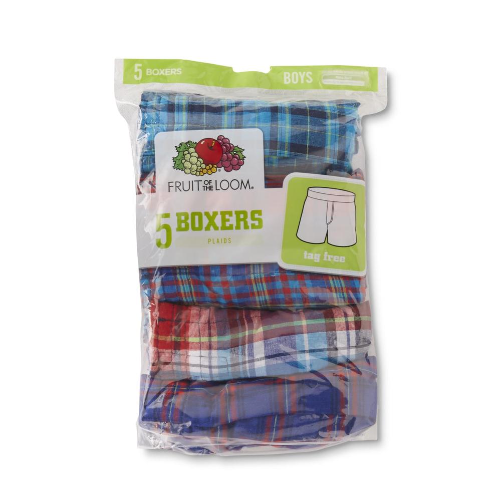 Fruit of the Loom Boy's 5-Pack Boxer Shorts - Plaid