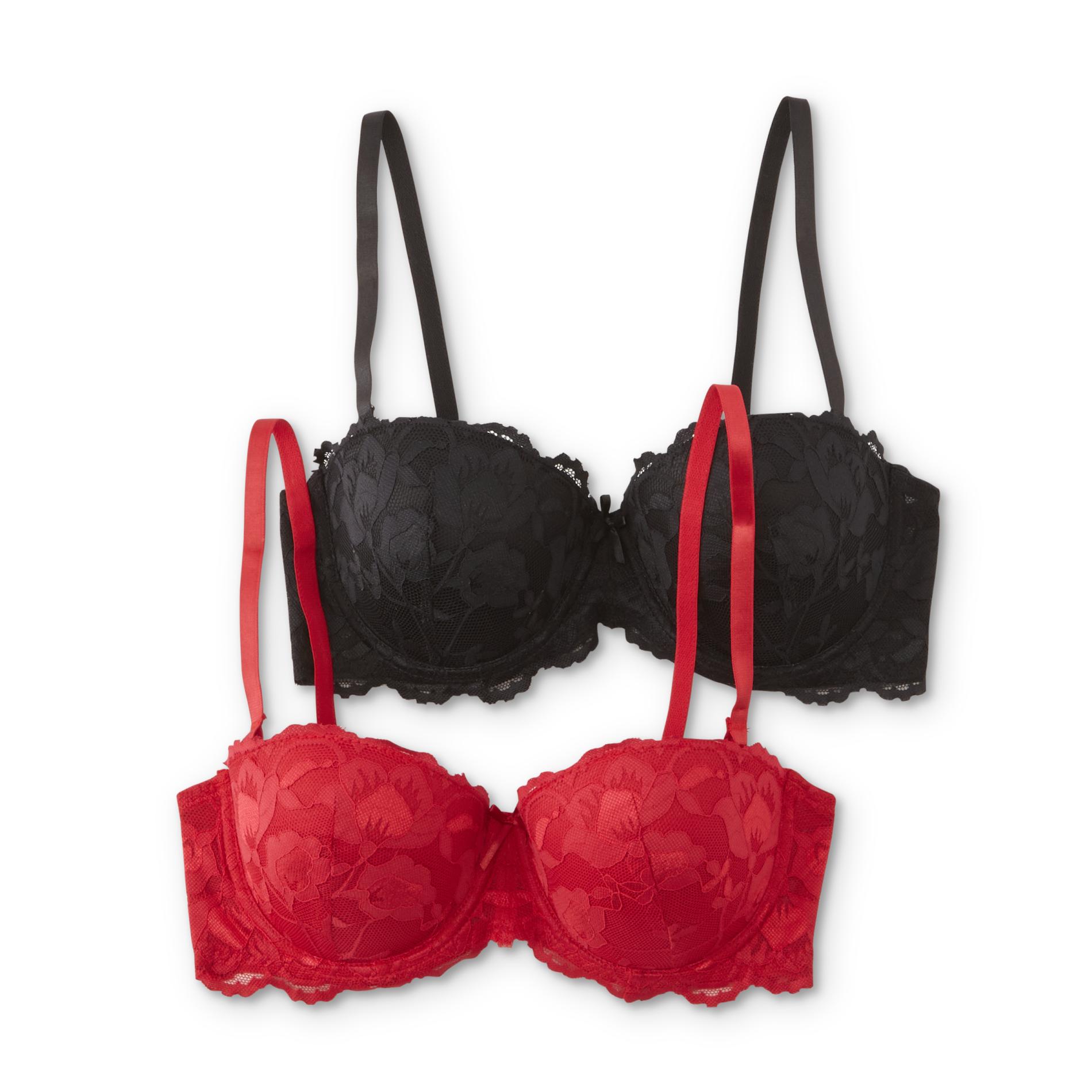 Women's 2-Pack Lace Push-Up Balconette Bras, Size: 38, Black Women's 2-Pack Lace Push-Up Balconette Bras, Size: 38, Black
