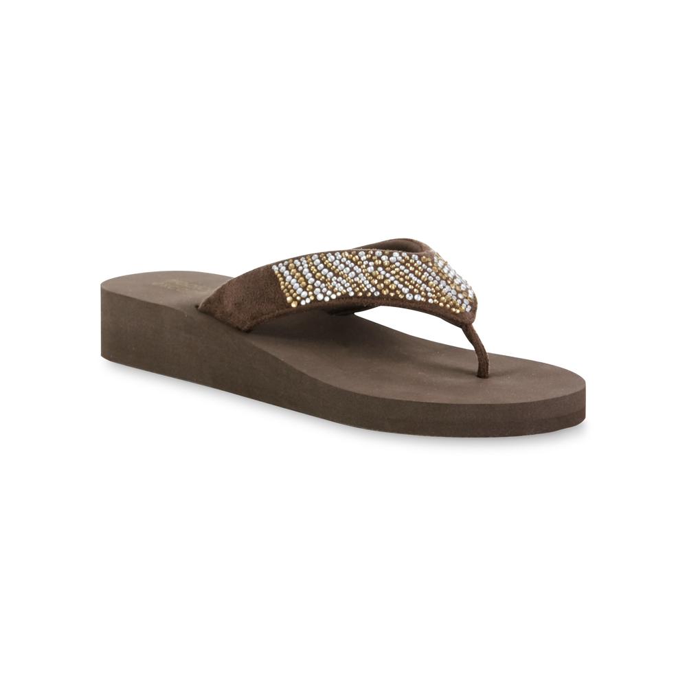 Tropical Escape Women's Boca Brown Embellished Thong Sandal