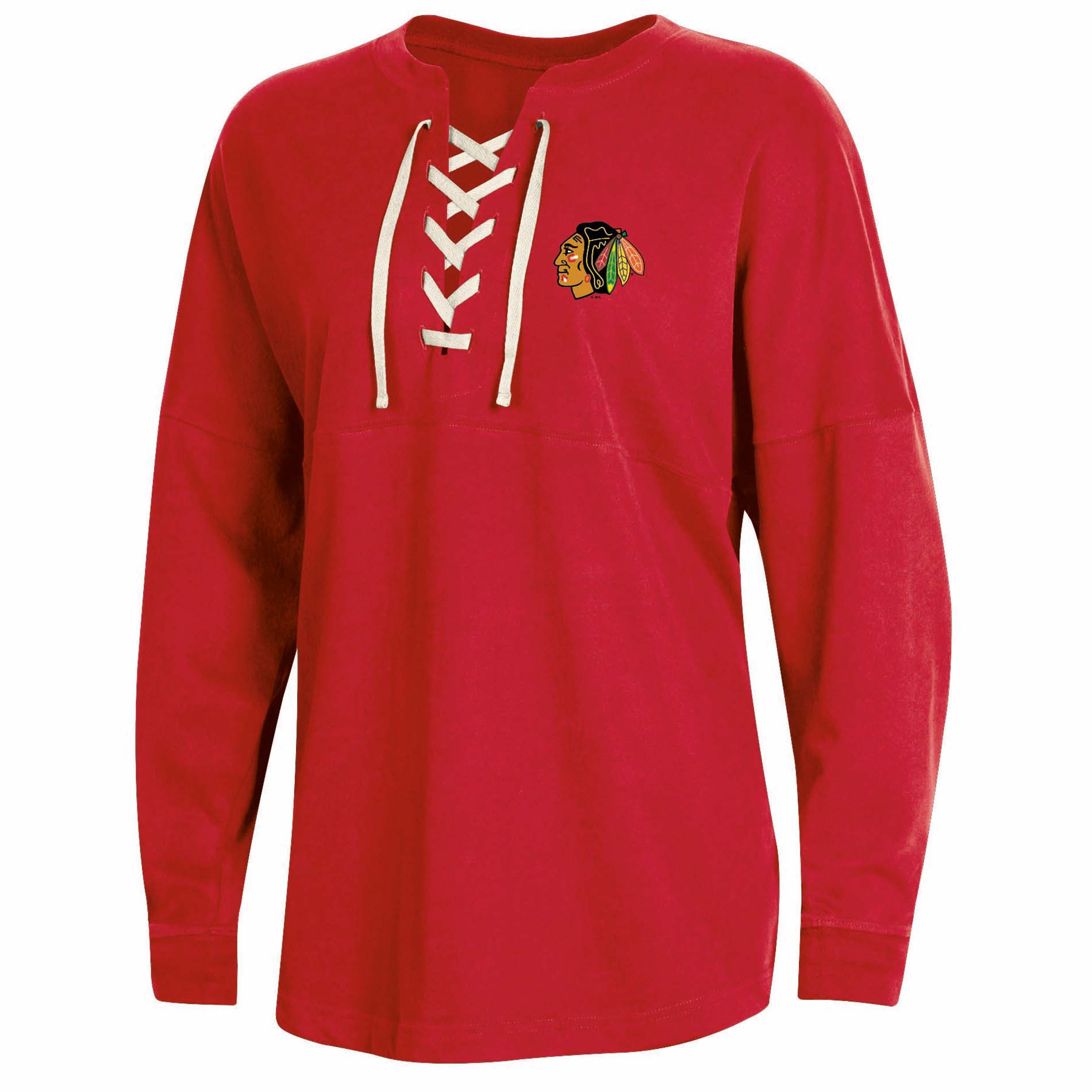 NHL Women’s Chicago Blackhawks Oversized Lace-Up Pullover, Size: Small NHL Women’s Chicago Blackhawks Oversized Lace-Up Pullover, Size: Small