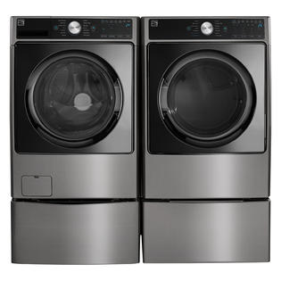Kenmore Elite 4.5 cu.ft Smart Washer, 7.4 Smart Electric Dryer & 2 Pedestals - Metallic Silver
