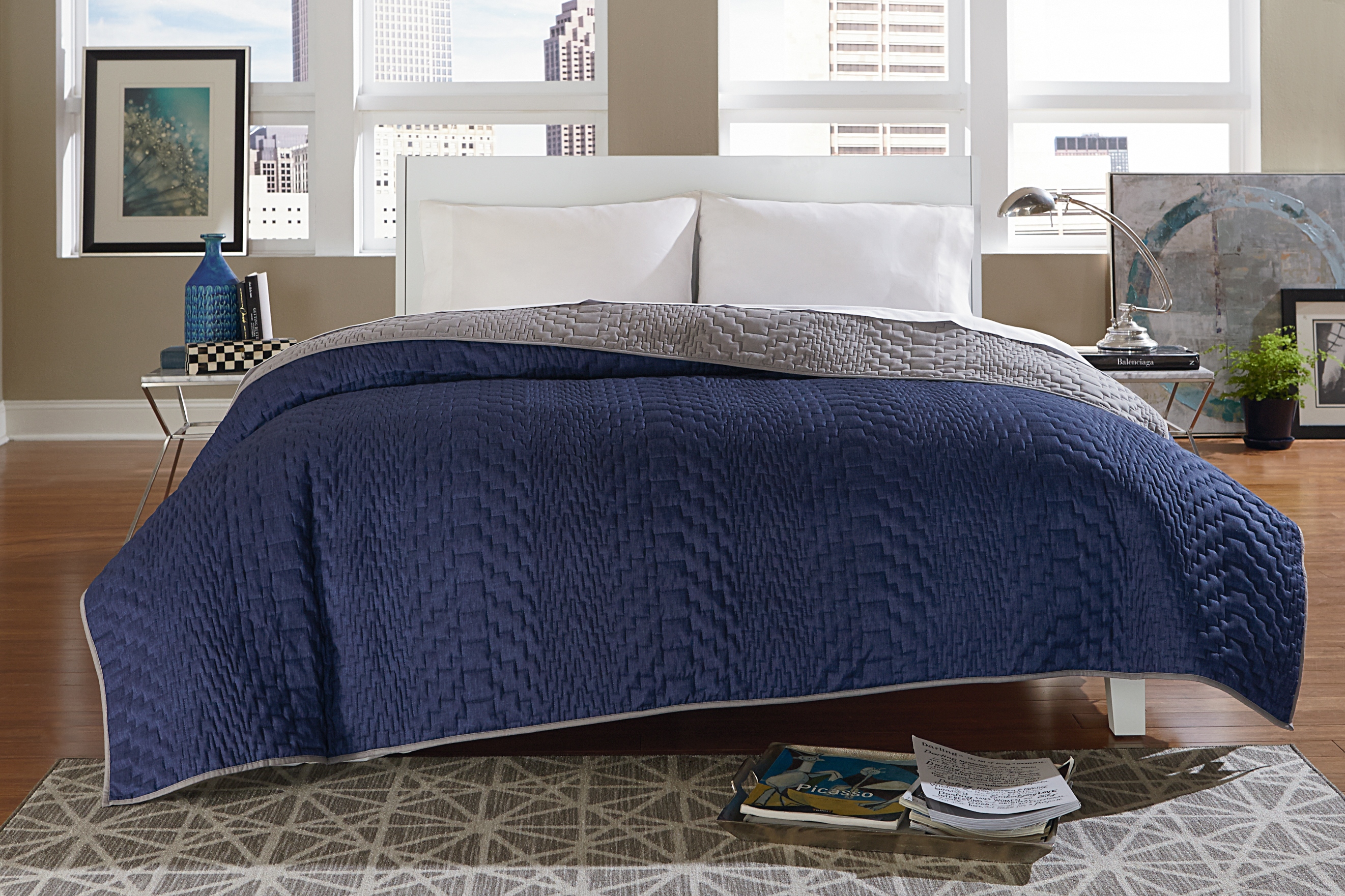 Attention 3-Piece Solid Chambray Quilt - Blue