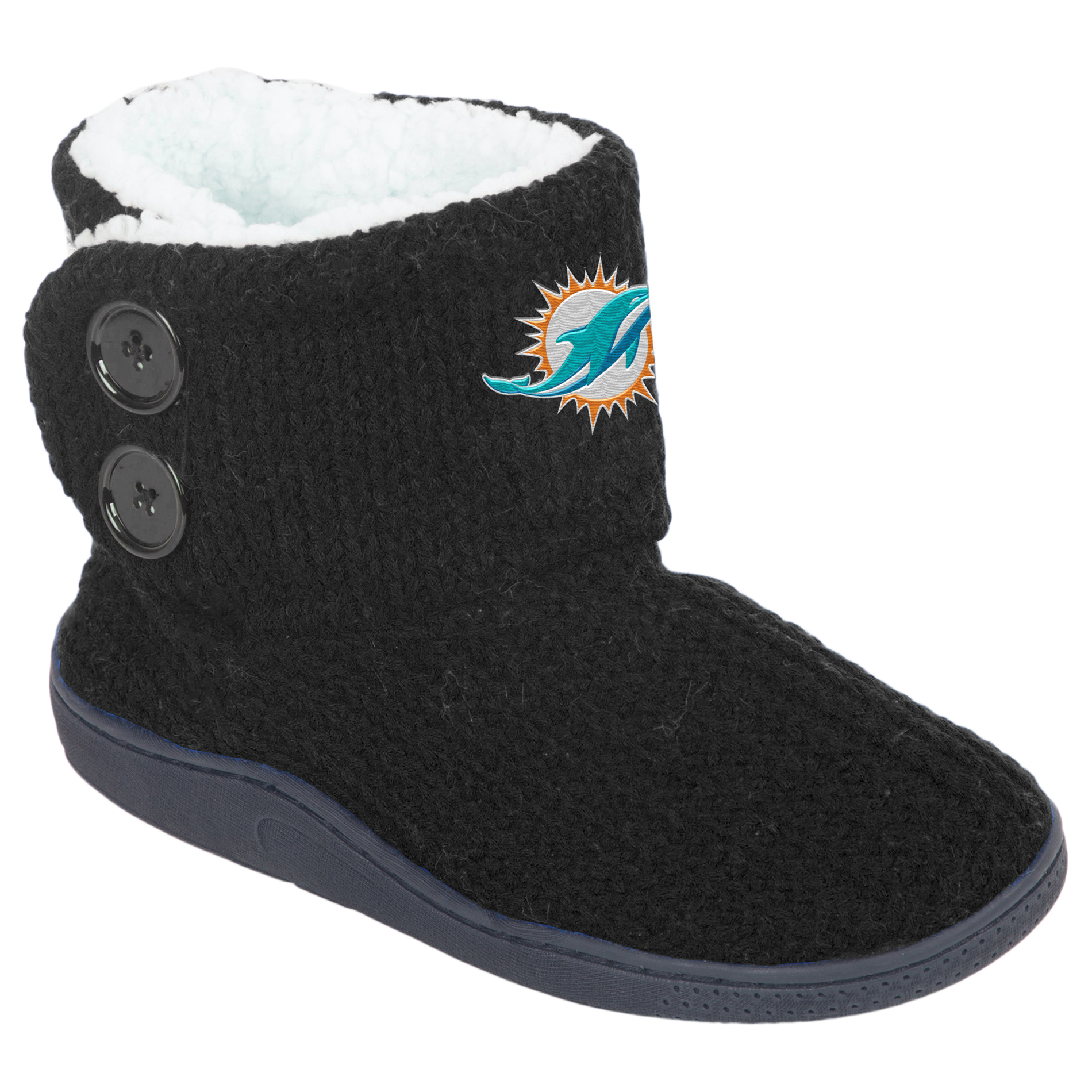 NFL Women’s 2-Button Knit Slipper Boots - Miami Dolphins, Size: XL NFL Women’s 2-Button Knit Slipper Boots - Miami Dolphins, Size: XL