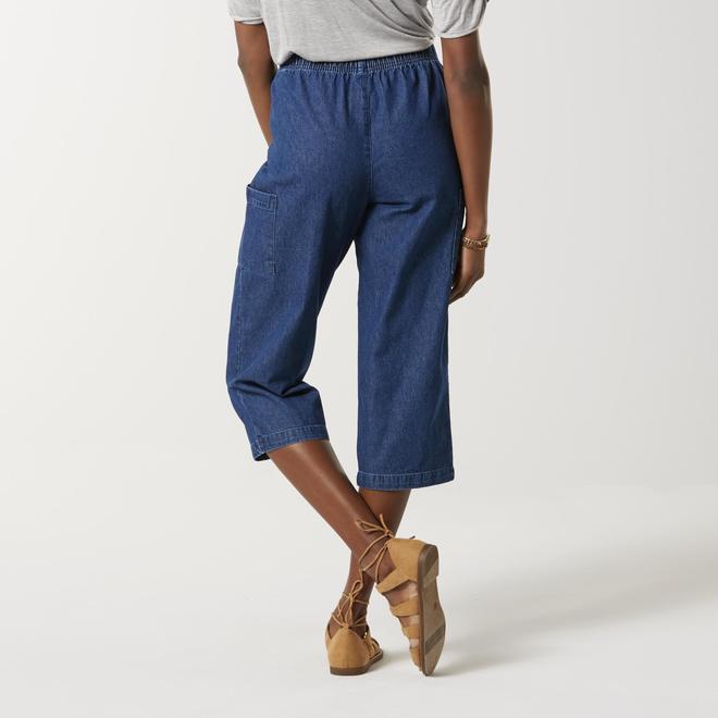 Basic Editions Women's Denim Capri Cargo Pants
