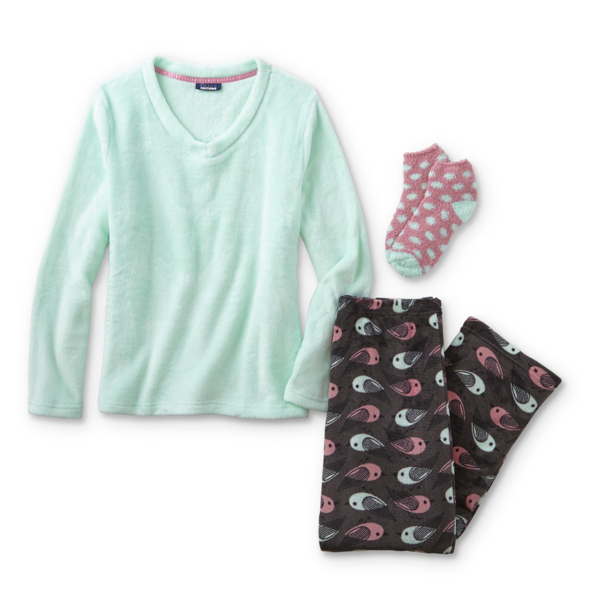 Basic Editions Women's Pajama Shirt, Pants & Socks - Birds, Size: Small, Black Basic Editions Women's Pajama Shirt, Pants & Socks - Birds, Size: Small, Black