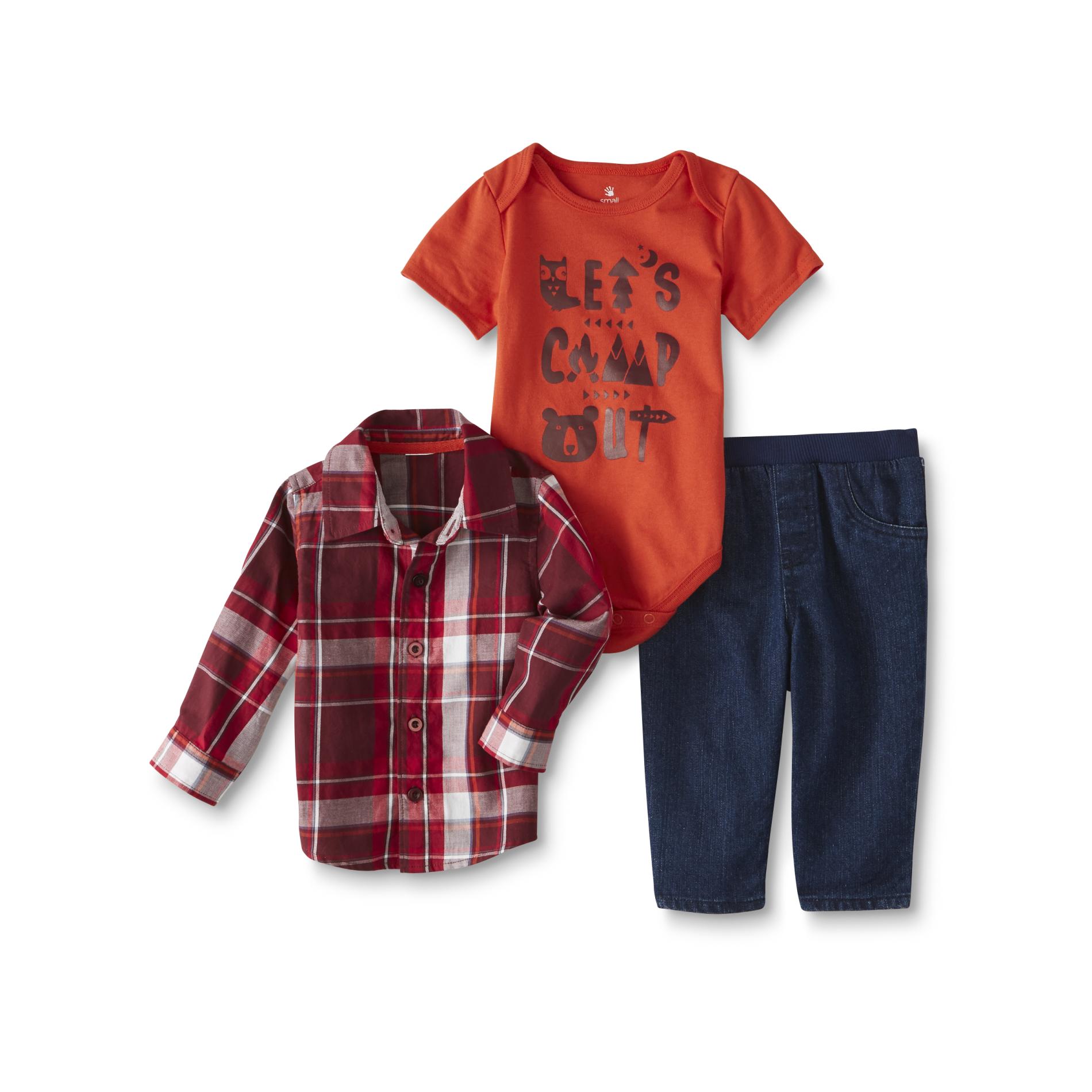 Small Wonders Newborn Boy's Shirt, Bodysuit & Jeans - Plaid