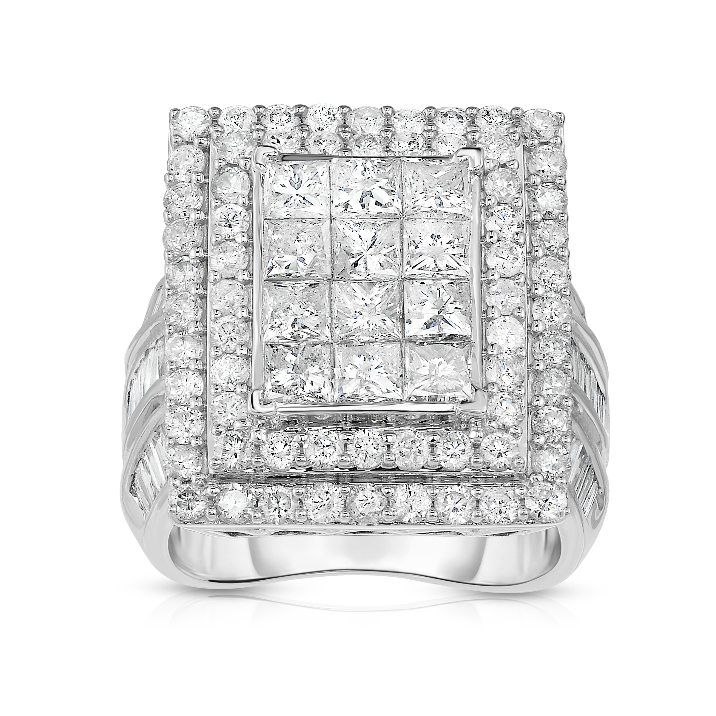 Tradition Diamond 10K White Gold Certified 4.00 CTTW Double Halo Square Ring