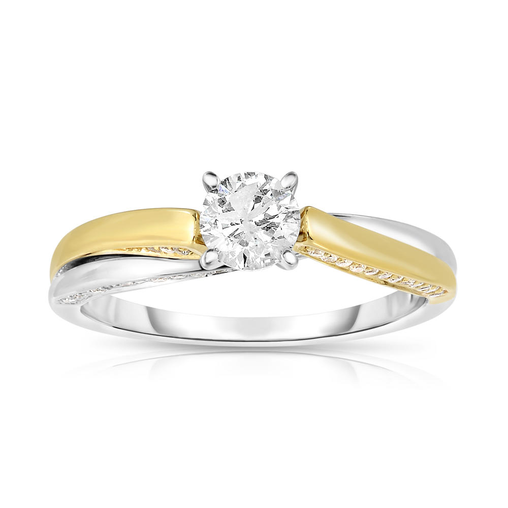 Tradition Diamond 14K Two Tone Gold .75 CTTW Certified Diamond Solitaire Plus Ring with Profile Stones