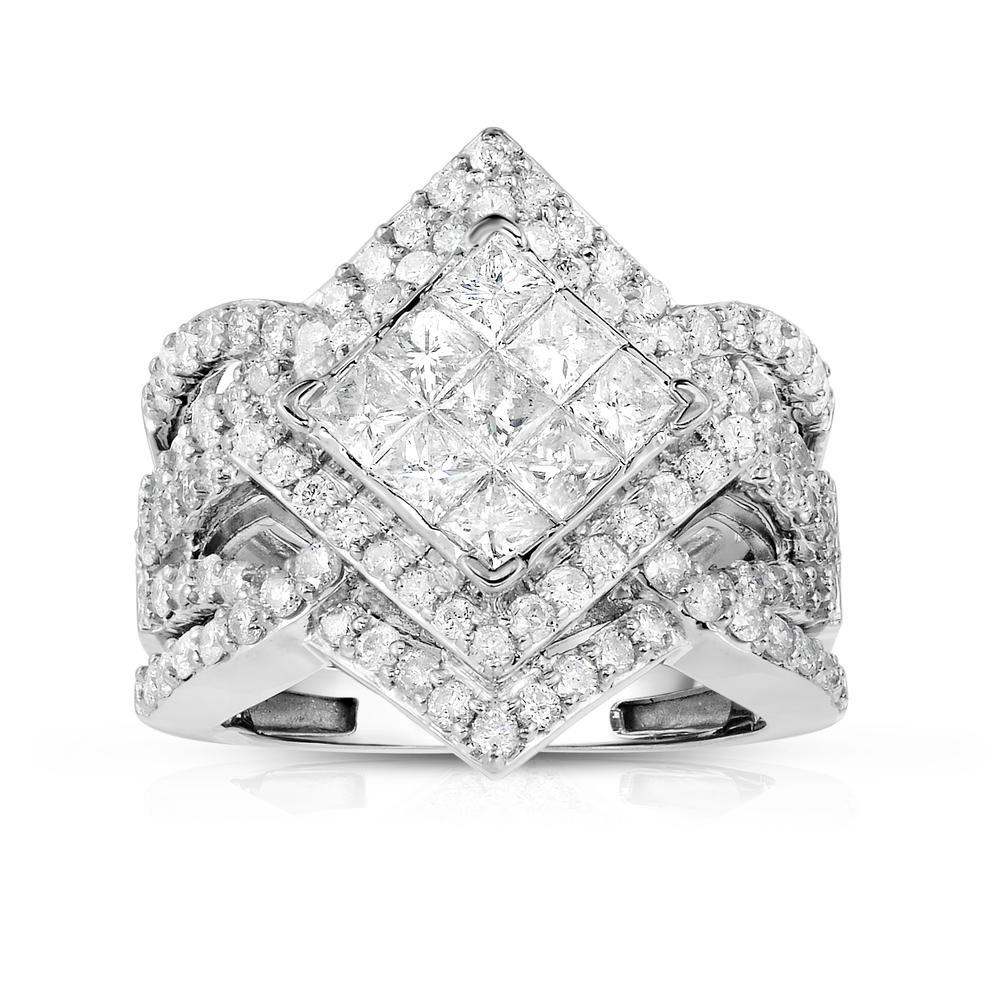 Tradition Diamond 10K White Gold 2.0 CTTW Certified Diamond Offset Square Quad Ring