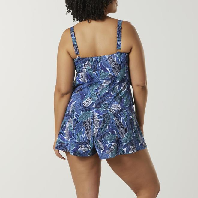 A SHORE FIT! Women's Plus Swim Romper Tropical