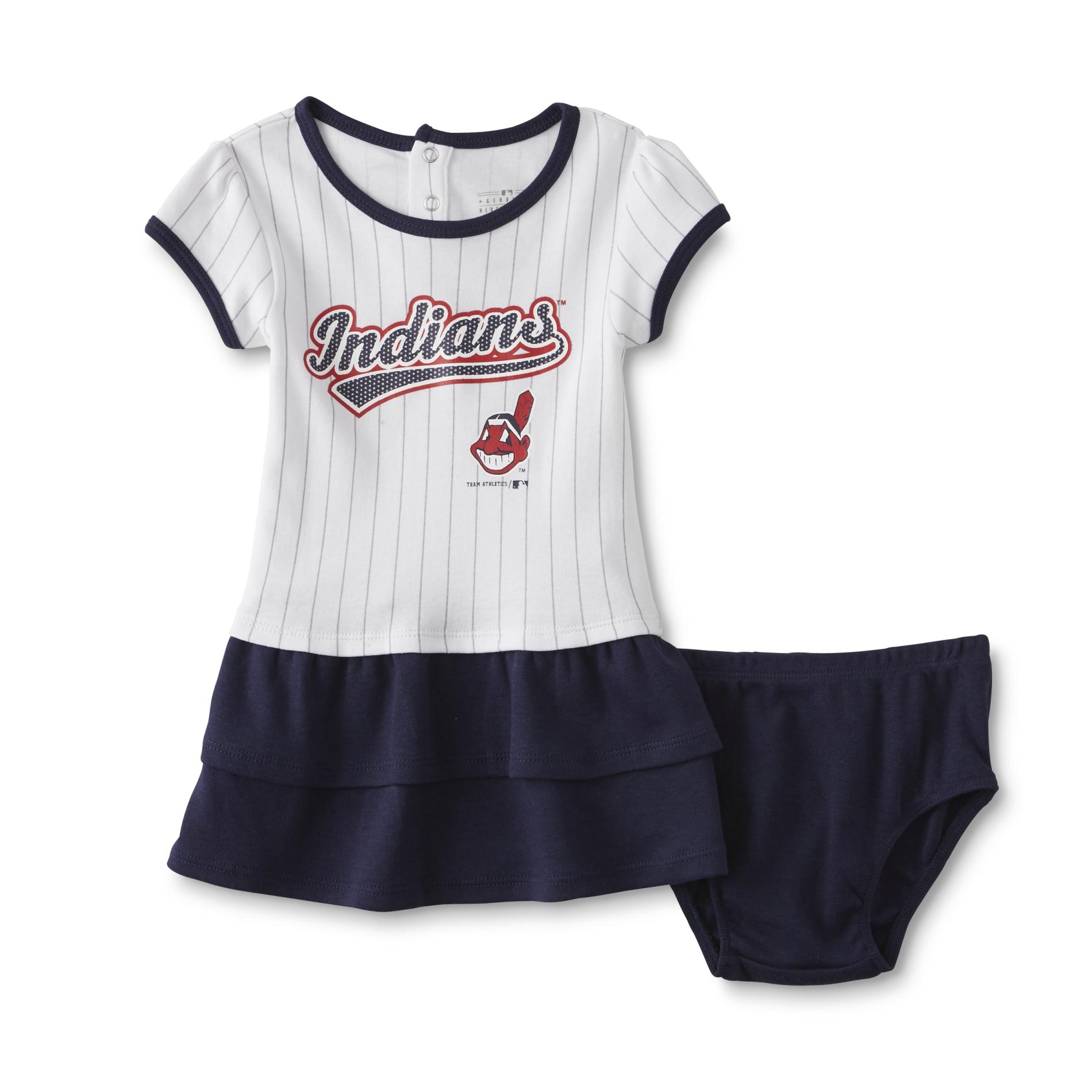 MLB Newborn Girl's Dress & Diaper Cover - Cleveland Indians