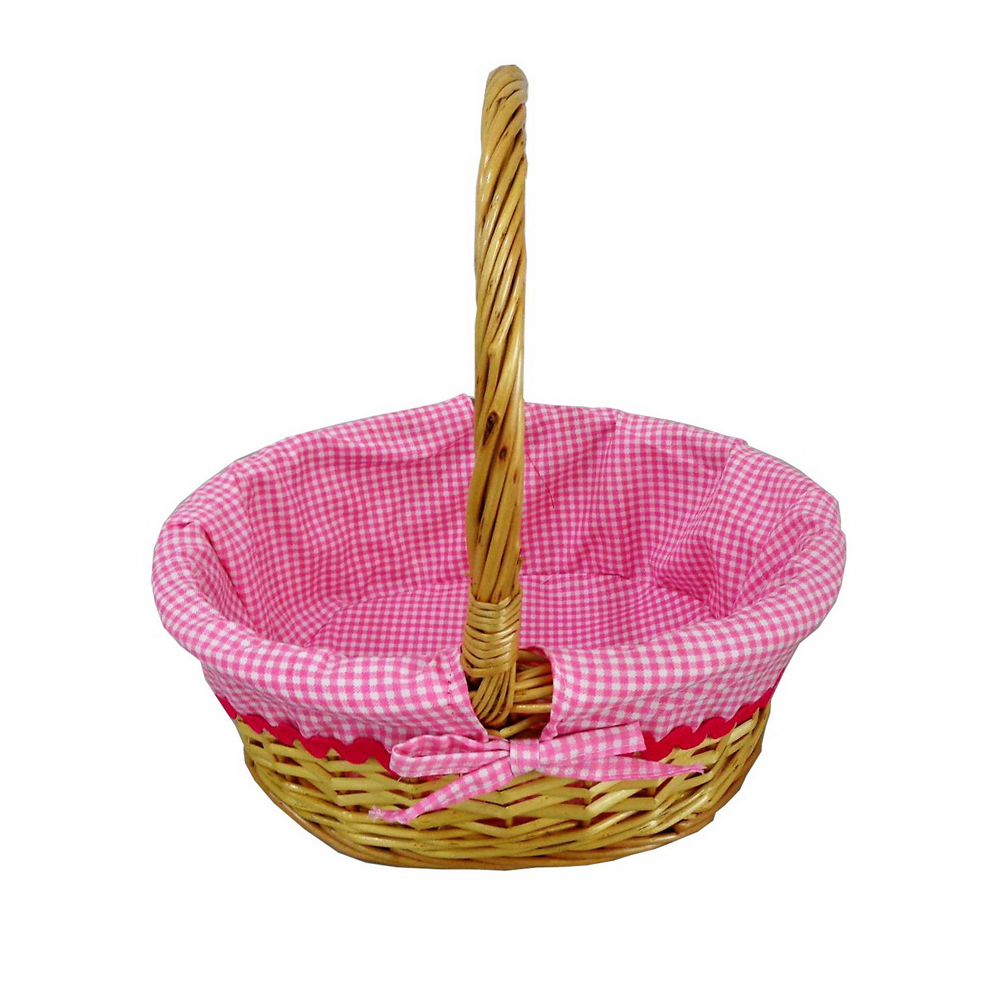 Easter Jubilee Oval Natural Willow Basket - Pink Plaid Gingham Liner