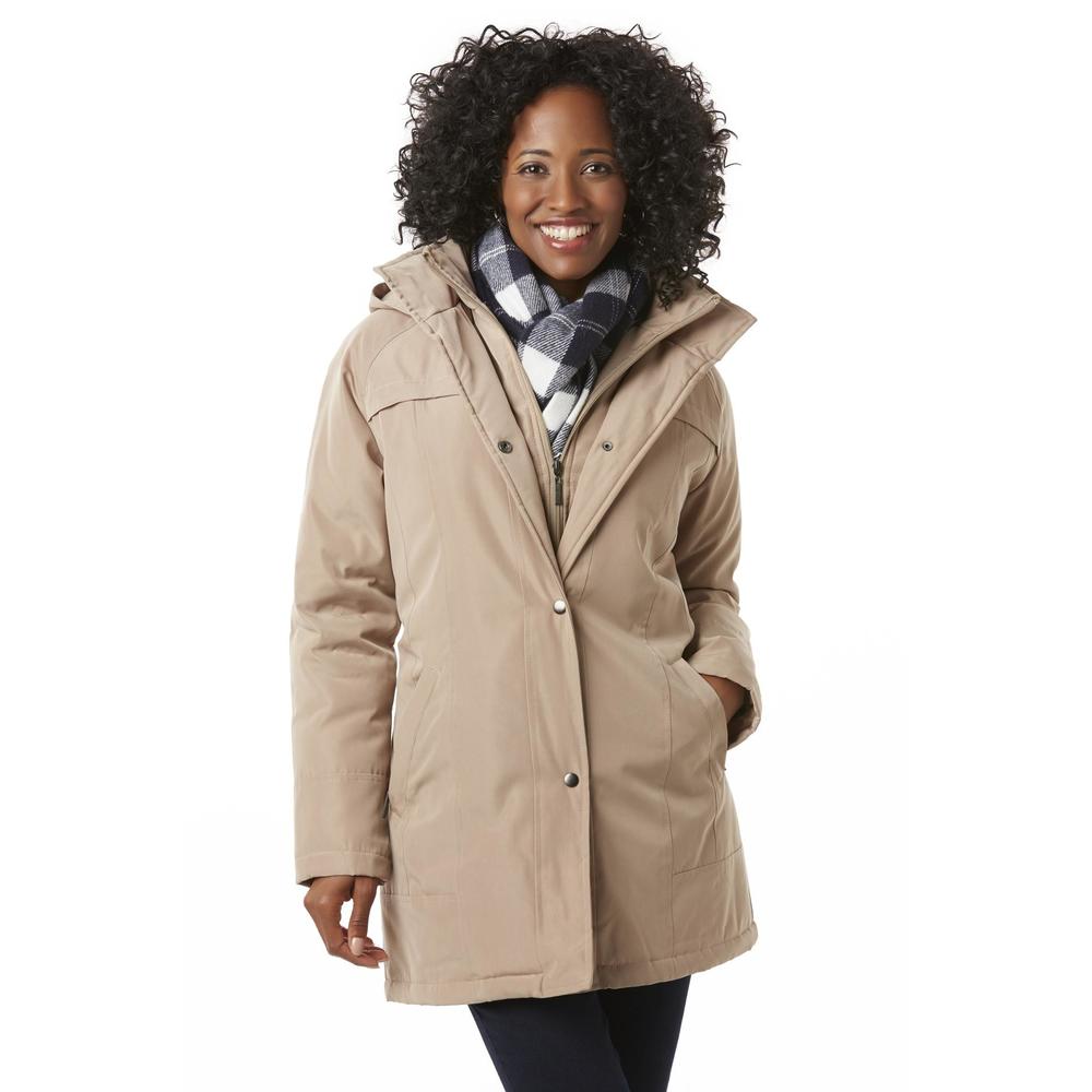 Covington Women's Hooded Winter Coat & Scarf - Plaid