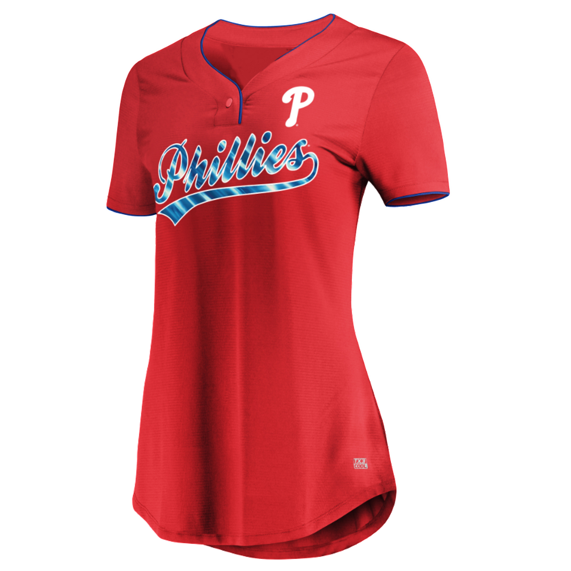 Women's Philadelphia Phillies Profile Royal Plus Size Glitter Raglan V-Neck T-Shirt