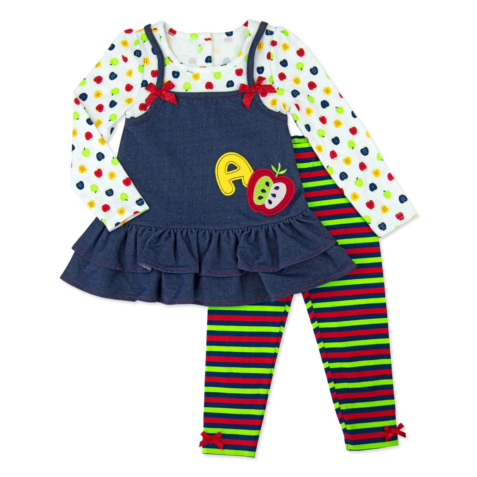Young Hearts Infant & Toddler Girl's Top & Leggings - Apple & Striped