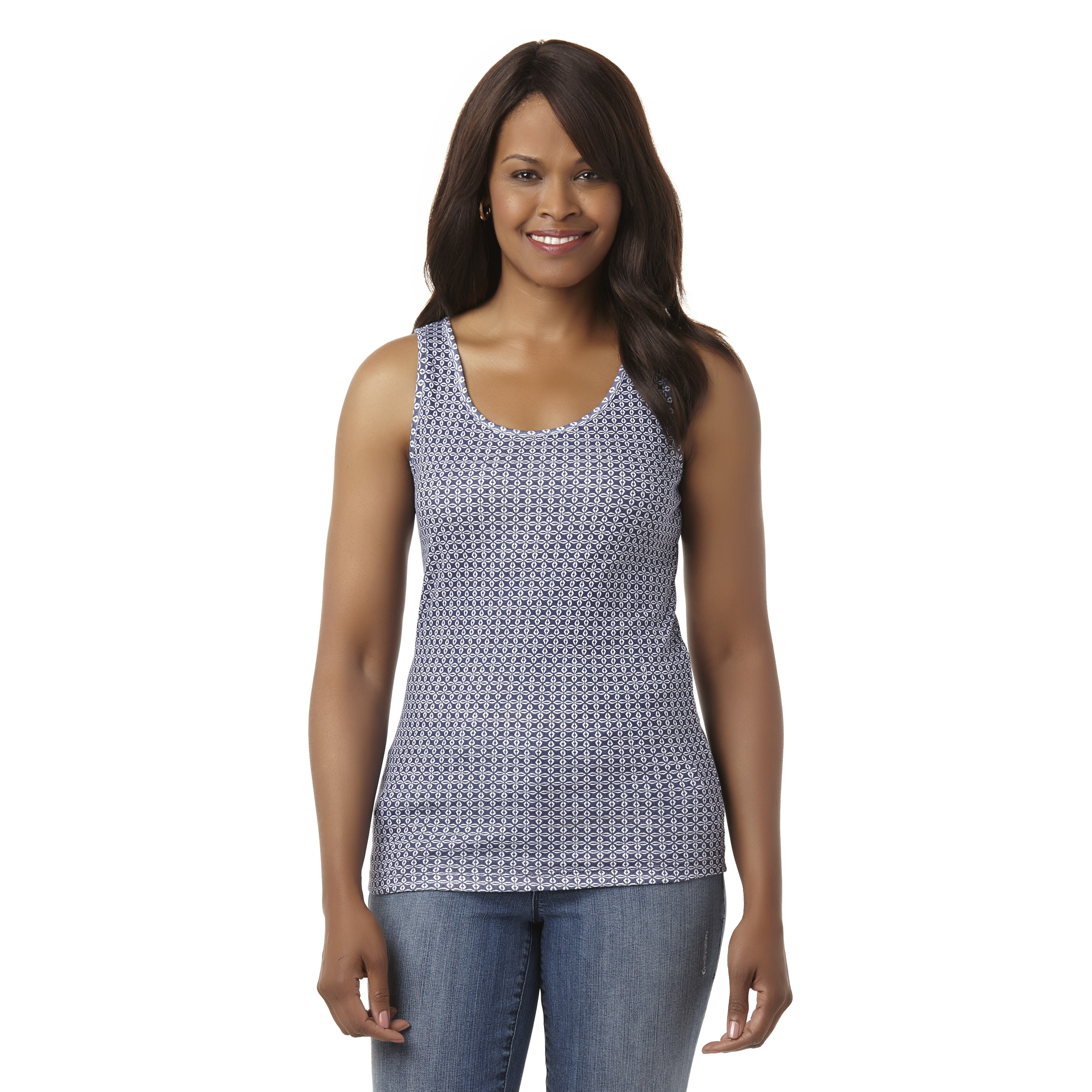 Basic Editions Women's Fitted Tank Top - Geometric