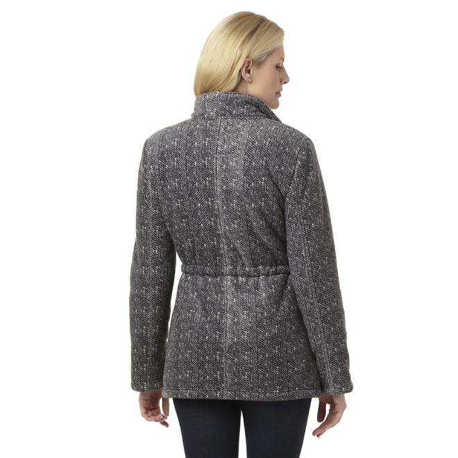 Basic Editions Women's Fleece Jacket Herringbone Print