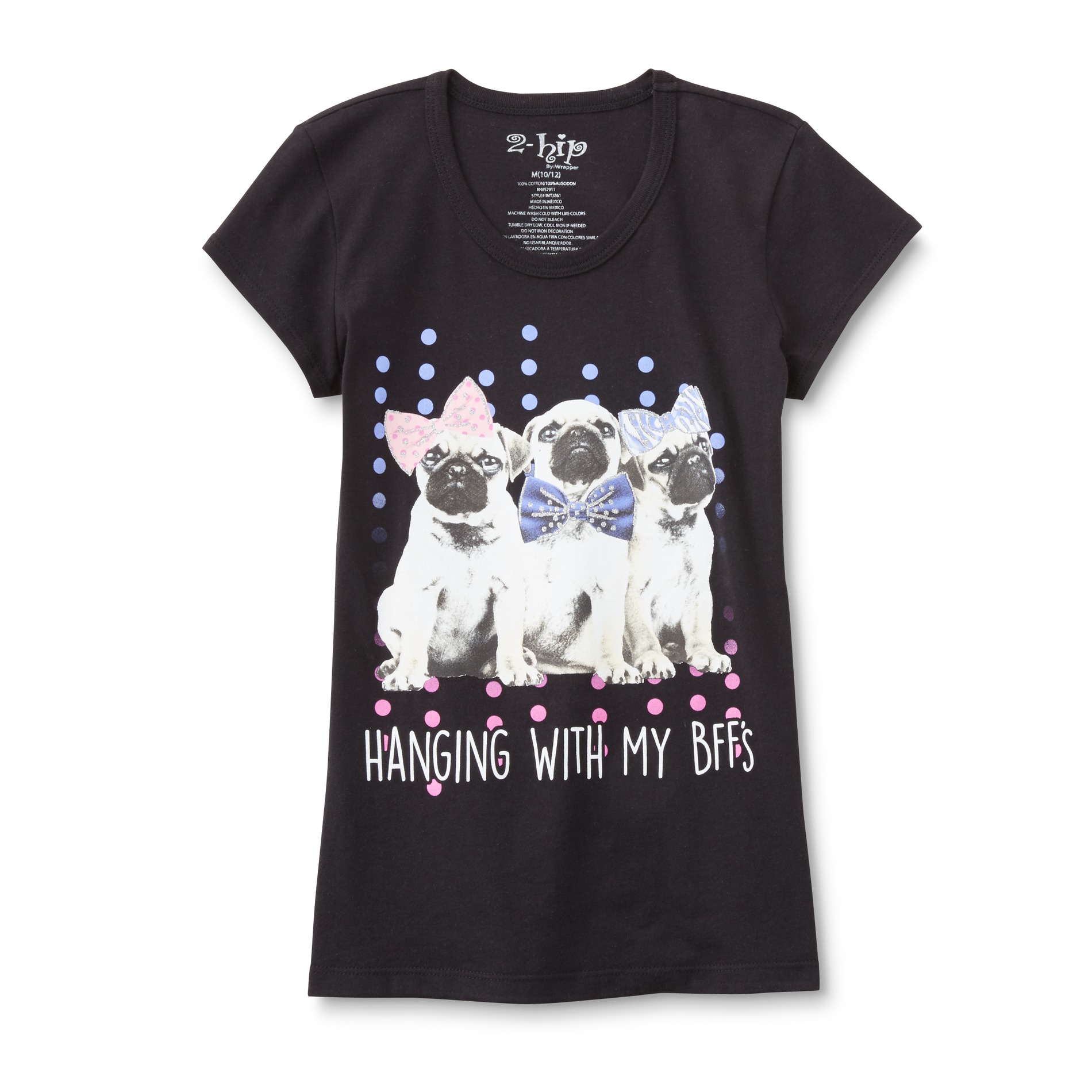 2Bhip Girl's Fitted T-Shirt - Pugs
