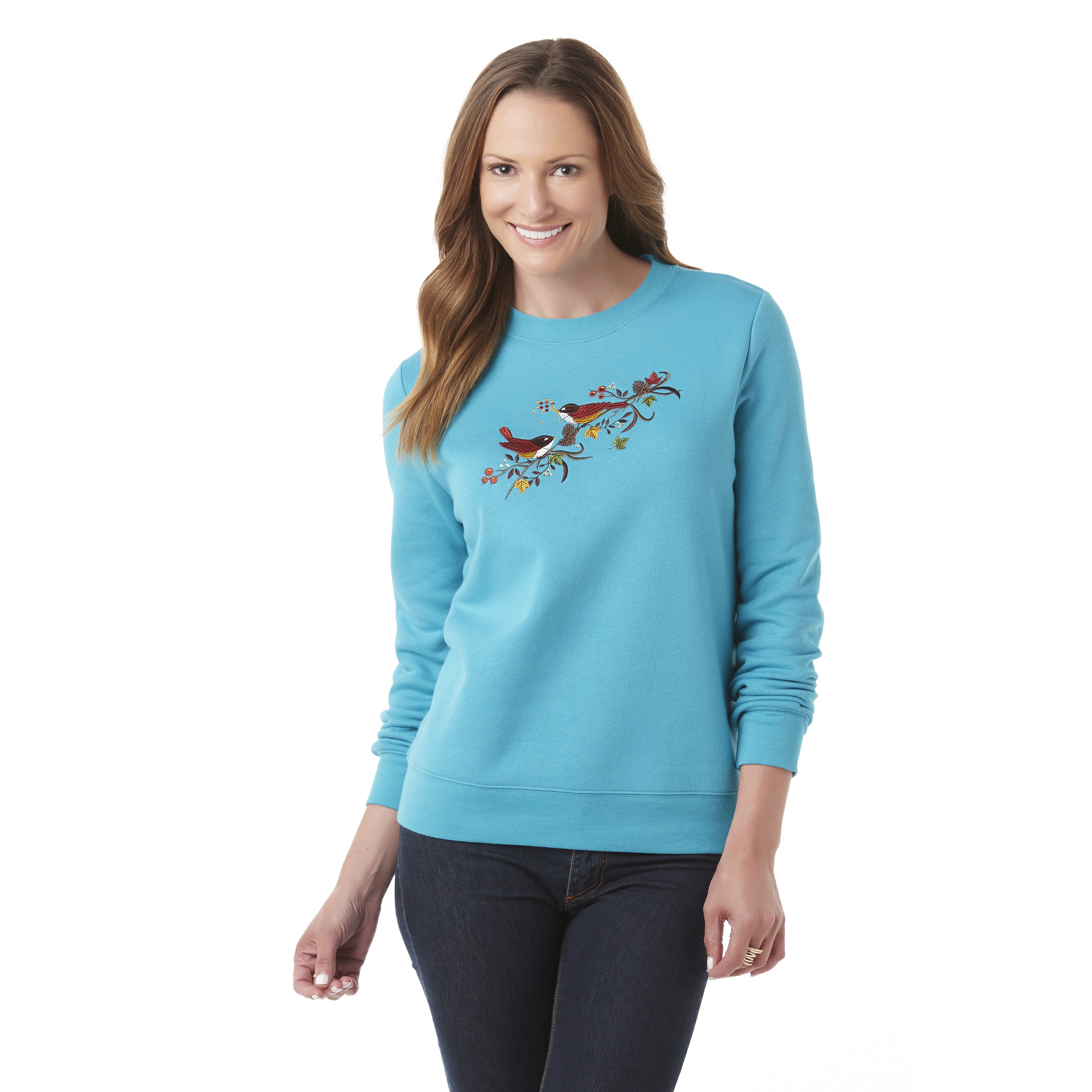 Basic Editions Women's Embroidered Sweatshirt - Birds