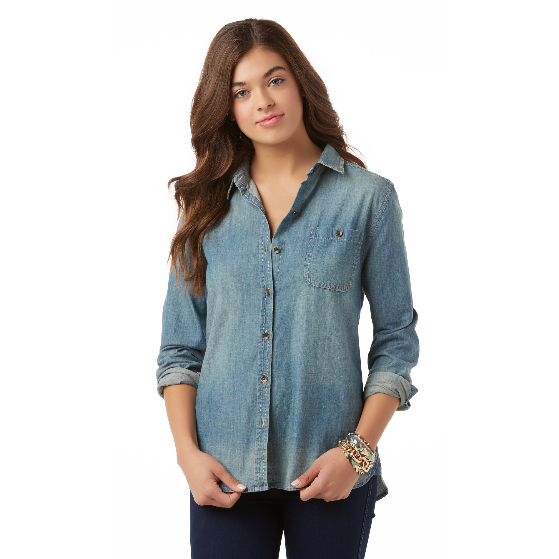 Bongo Junior's Distressed Button-Front Chambray Shirt