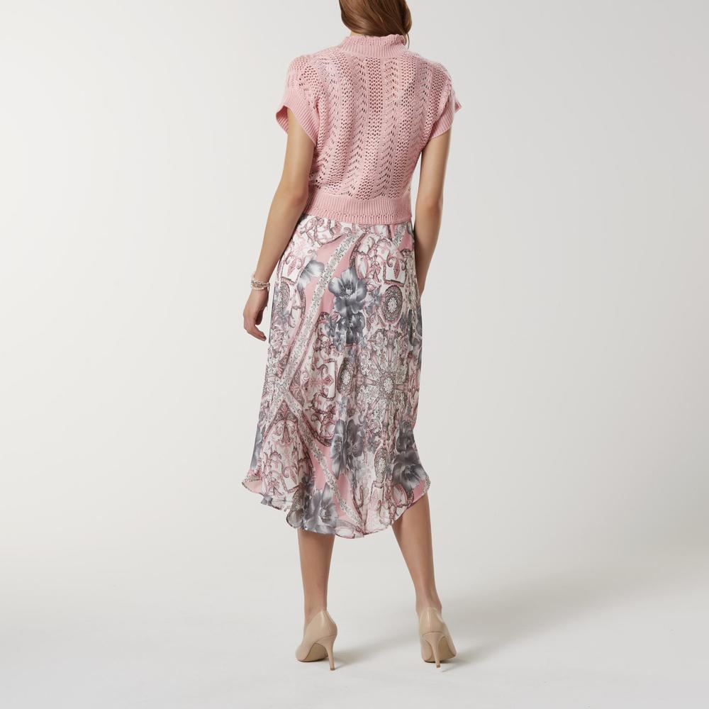 Robbie Bee Women's Sleeveless Dress & Shrug - Mixed Print