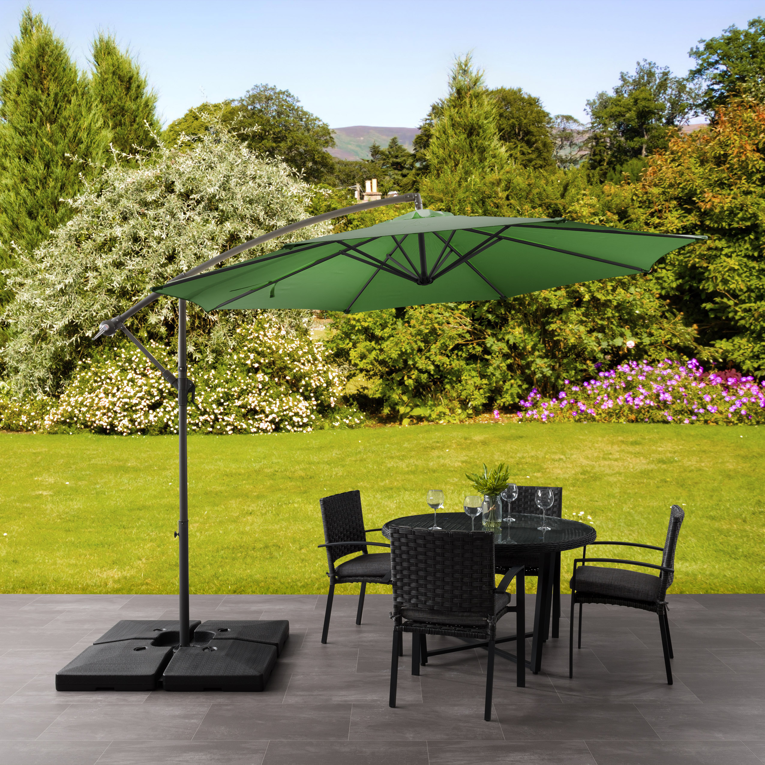 corliving square patio umbrella 9ft Brown CorLiving 9.5ft UV Resistant Offset
