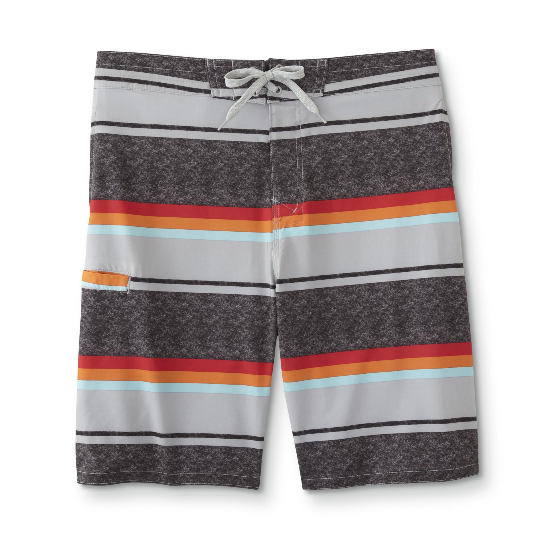 Route 66 Men's Swim Boardshorts - Striped, Size: Small, Forged Iron Route 66 Men's Swim Boardshorts - Striped, Size: Small, Forged Iron