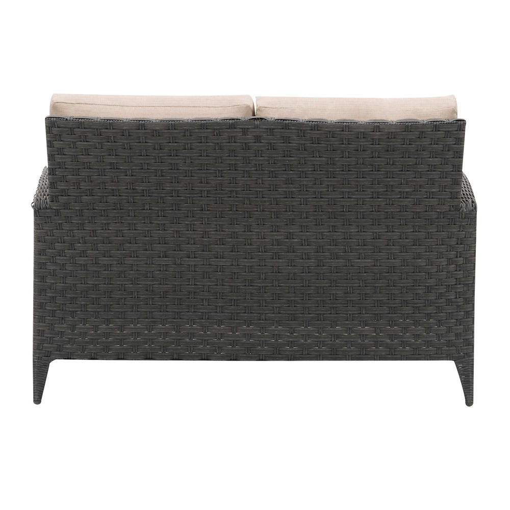 CorLiving  Parkview Wide Rattan Wicker Patio Loveseat, Distressed Charcoal Grey Frame