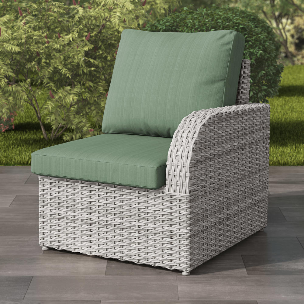 CorLiving  Brisbane Weather Resistant Wicker Right Arm Patio Chair, Blended Grey Frame
