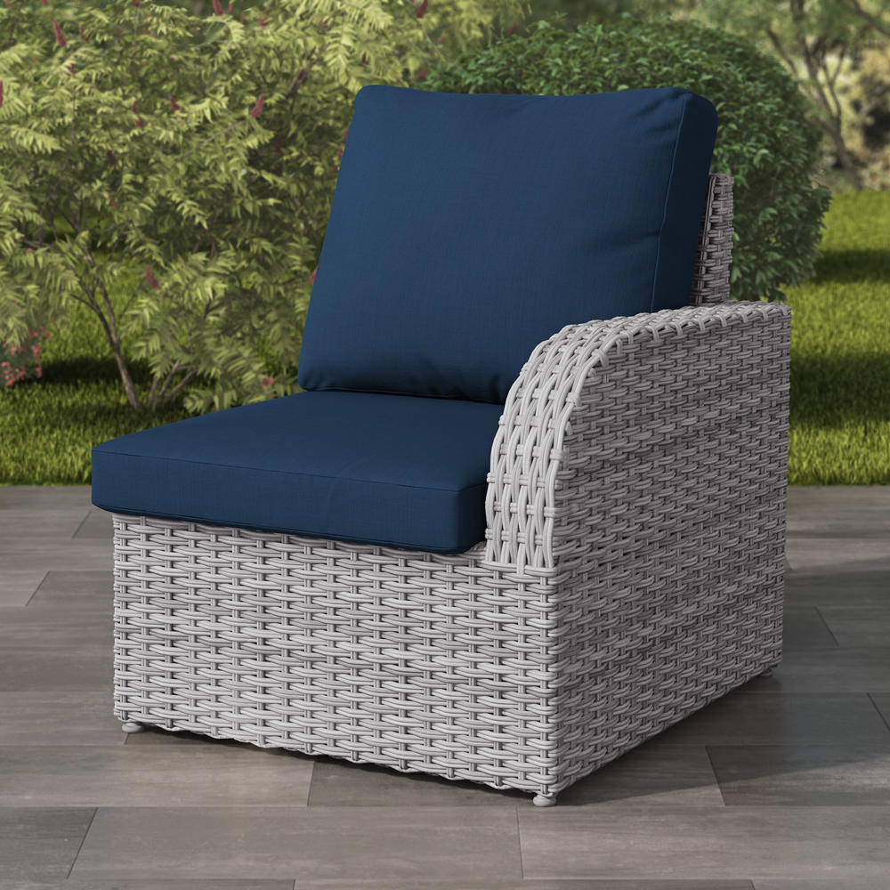 CorLiving  Brisbane Weather Resistant Wicker Right Arm Patio Chair, Blended Grey Frame