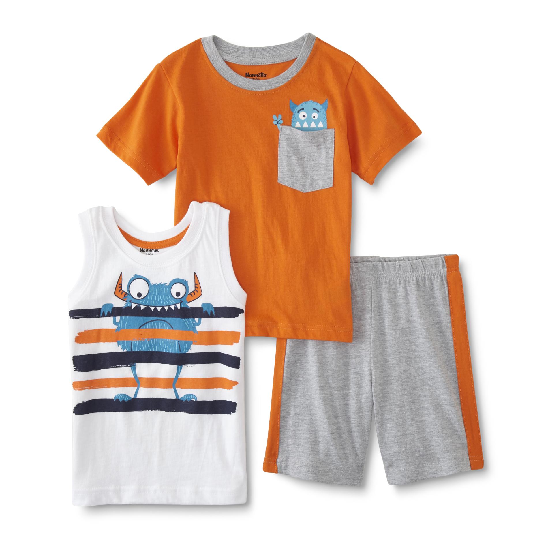 Toddler Boys' T-Shirt, Tank Top & Shorts - Monsters, Size: 4T, Orange Toddler Boys' T-Shirt, Tank Top & Shorts - Monsters, Size: 4T, Orange